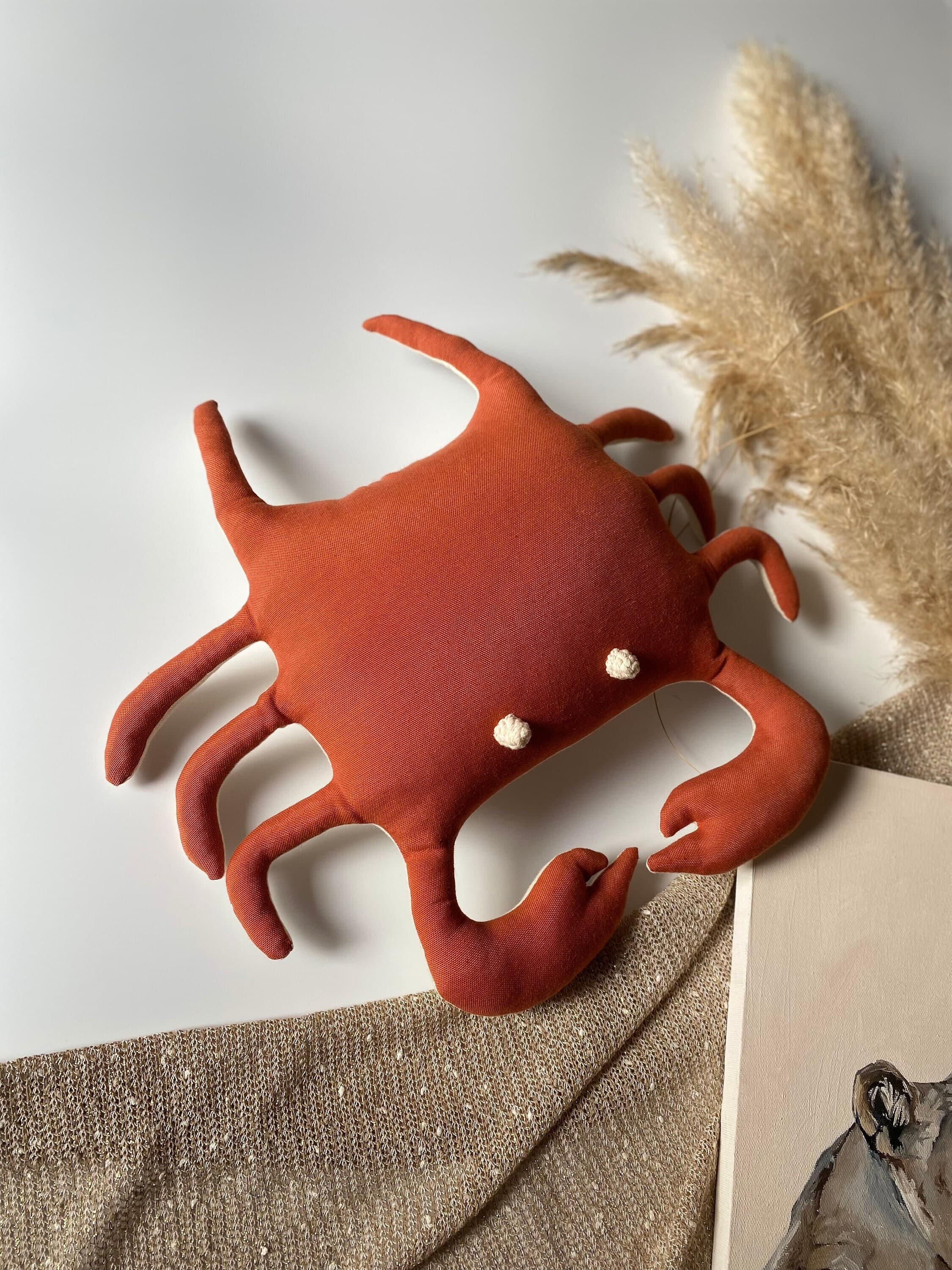 Handmade Linen Red Crab Pillow - Nautical Nursery Decor