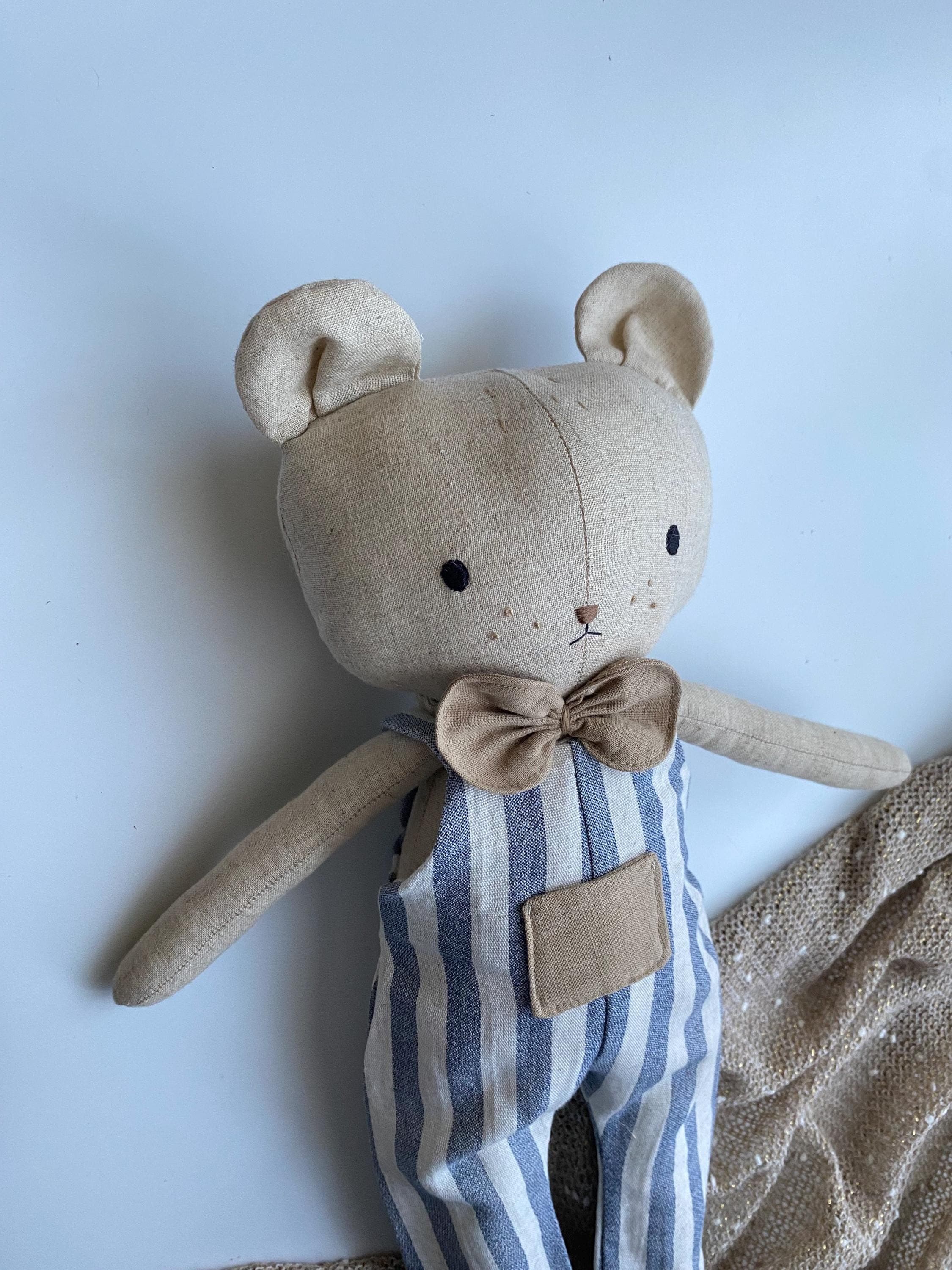 Linen Bear Rag Doll: Handmade Heirloom Stuffed Animal, Nursery Decor - image 3