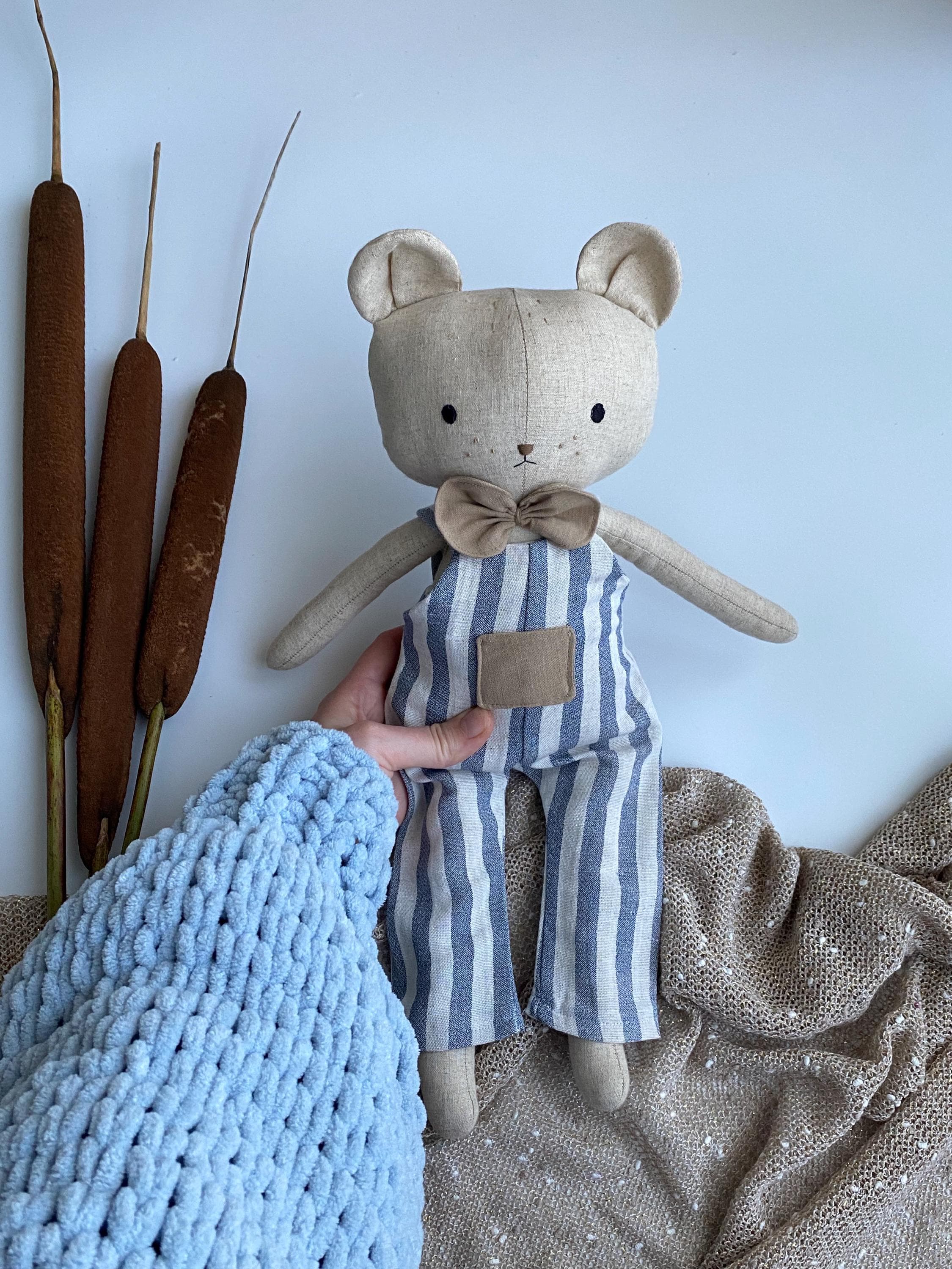 Linen Bear Rag Doll: Handmade Heirloom Stuffed Animal, Nursery Decor - image 4