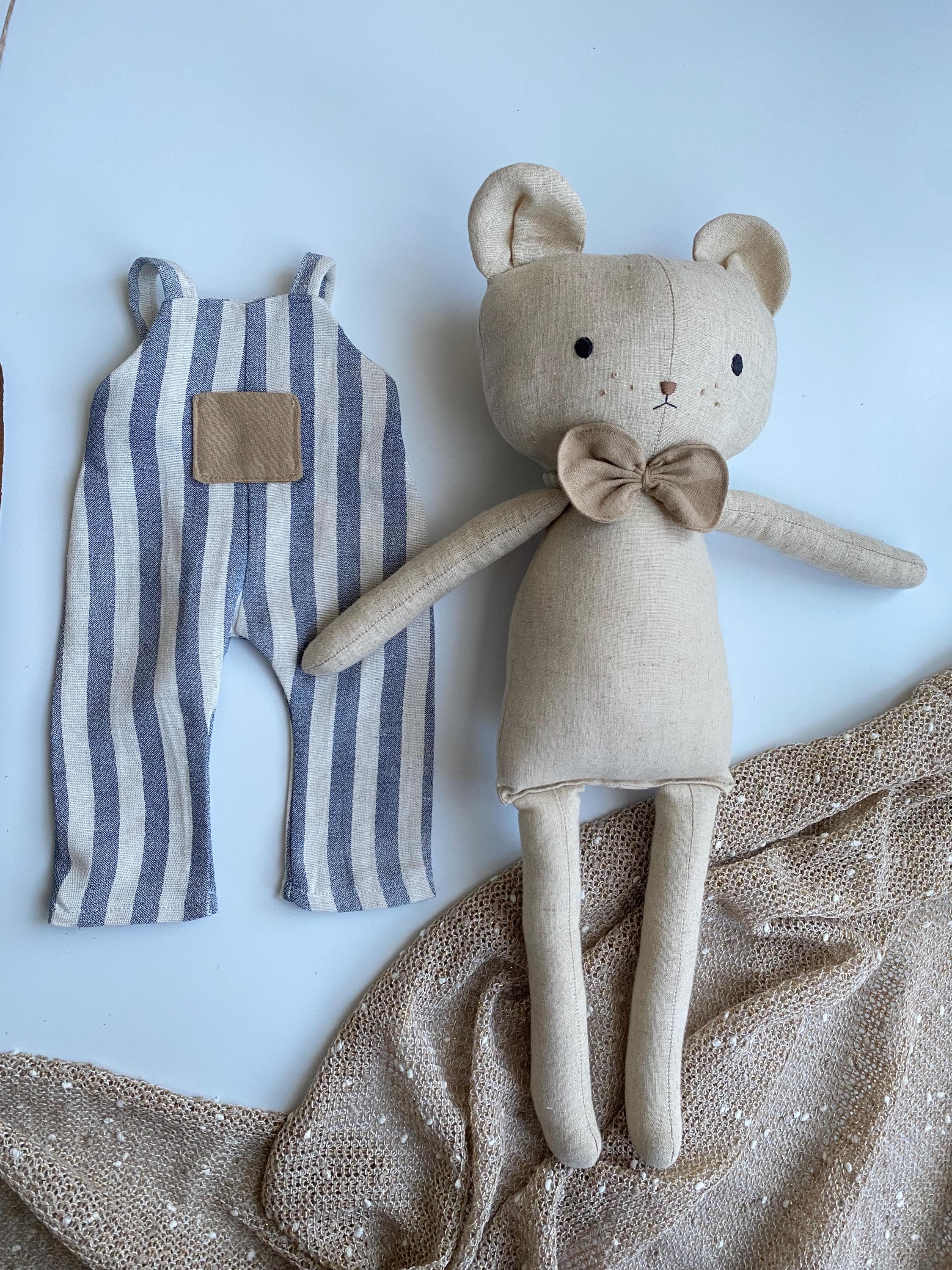 Linen Bear Rag Doll: Handmade Heirloom Stuffed Animal, Nursery Decor - image 5