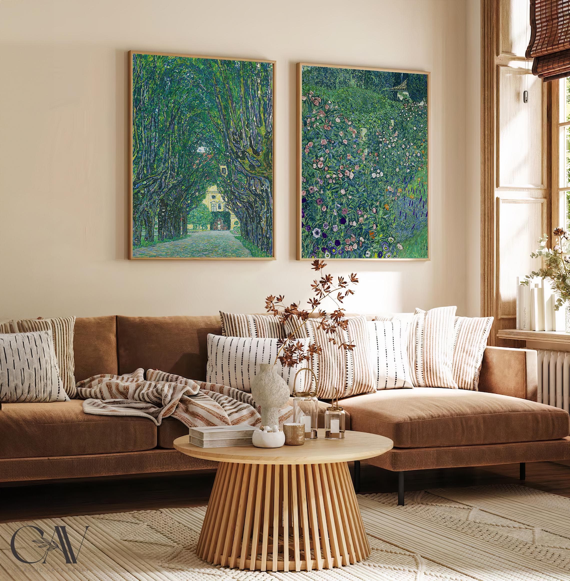 Gustav Klimt Summer Garden Vintage Spring Landscape Rustic Country Painting Antique Large Wall Art Set of 2 Gallery Canvas #2415 - image 5