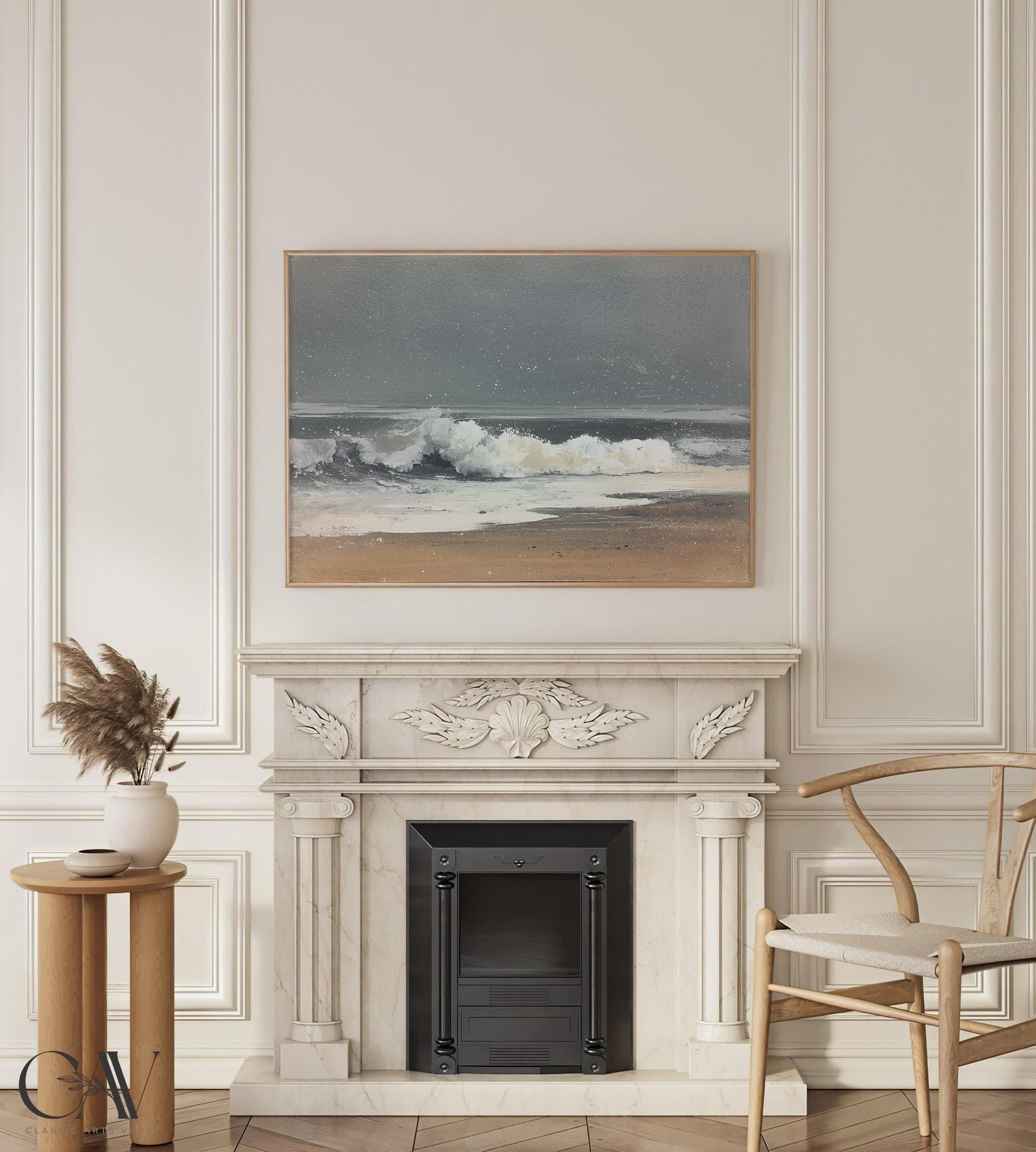 Coastal Horizon Art Print Seascape Minimalist Seafoam Painting Muted Beach Landscape Lake House Decor Large Wall Art Canvas Giclee #4781