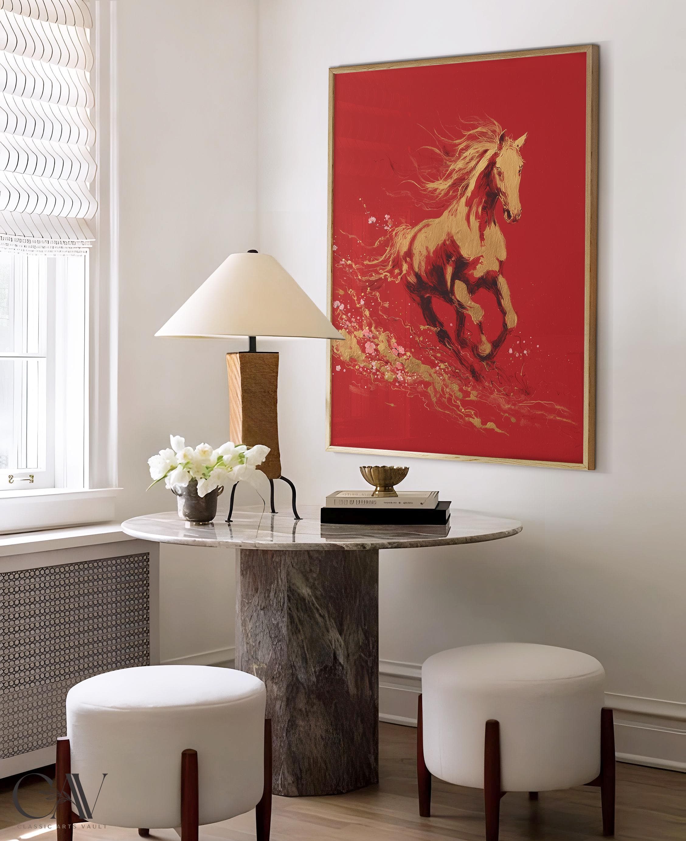 Horse Art Print Animal Poster 2026 Year of the Horse Decor Modern Lunar New Year Chinese Zodiac Large Wall Art Canvas #5371