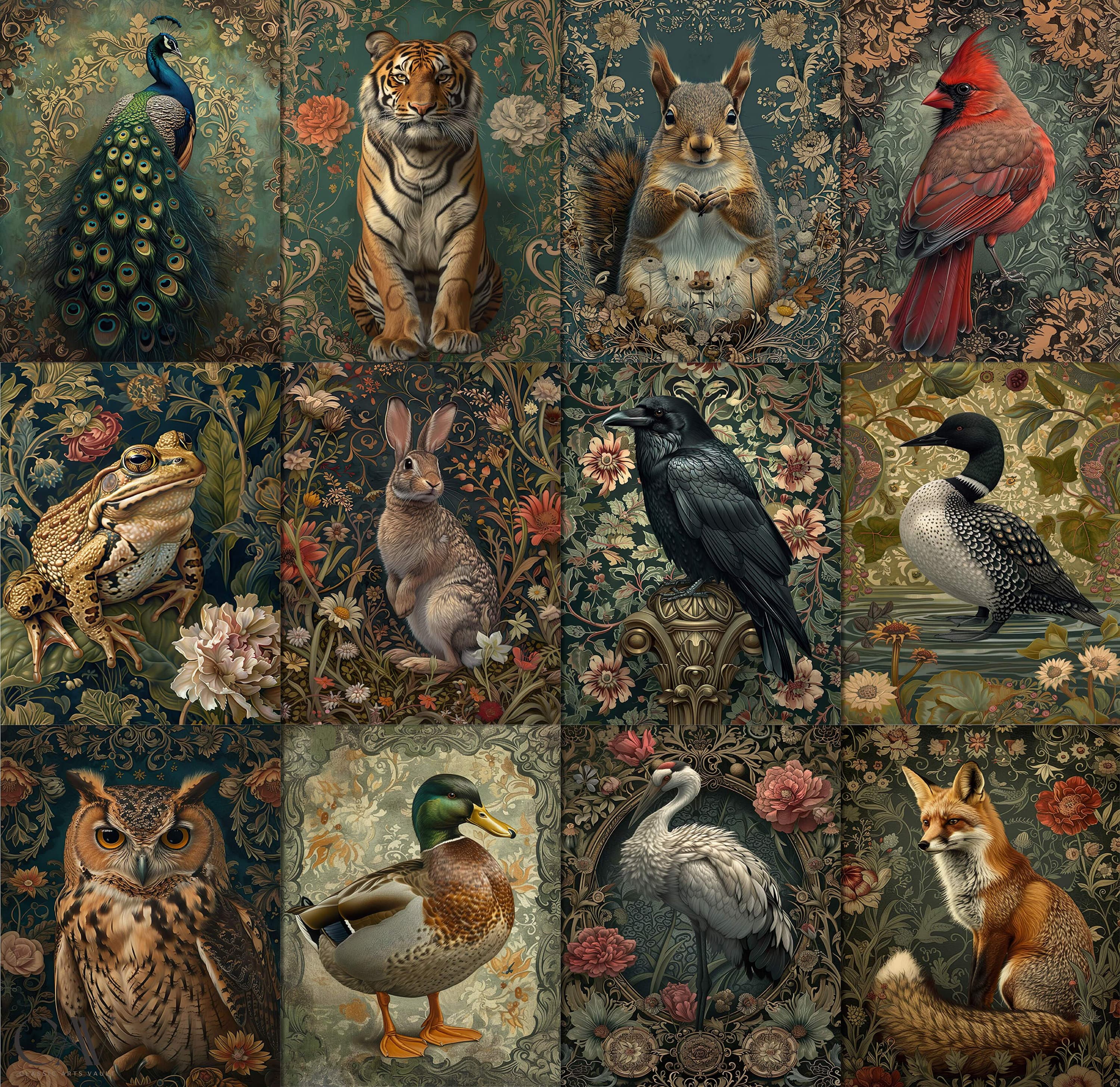 20 Art Nouveau Animals William Morris Digital Paper Decoupage, Decorative Collage Paper Art, Junk Journal Kit, Digital Download #1804 - image 4
