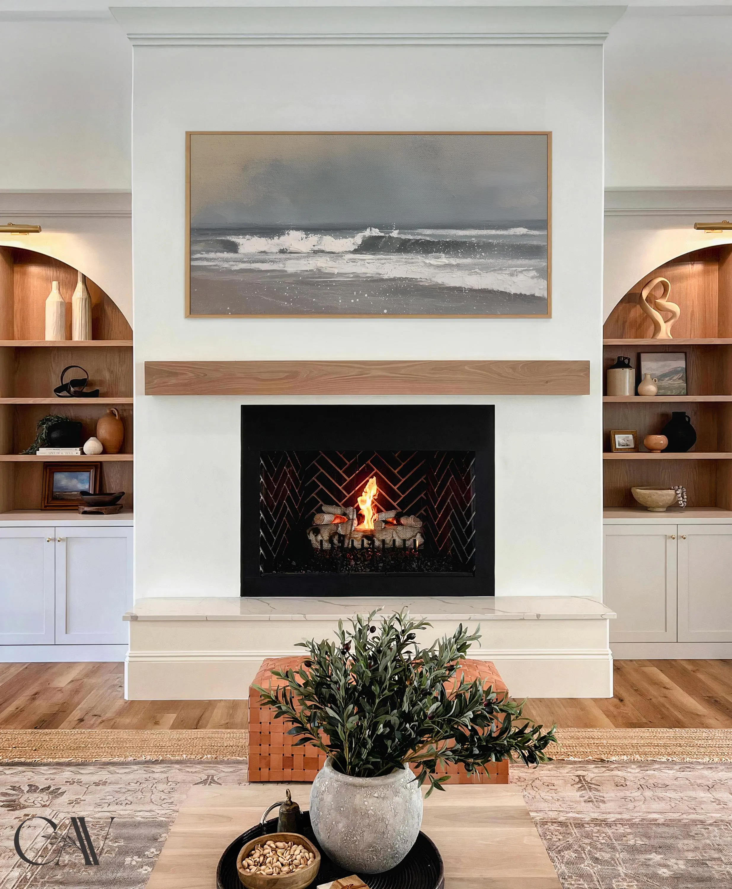 Coastal Horizon Art Print Seascape Minimalist Seafoam Painting Muted Beach Landscape Lake House Decor Large Wall Art Canvas Giclee #4779