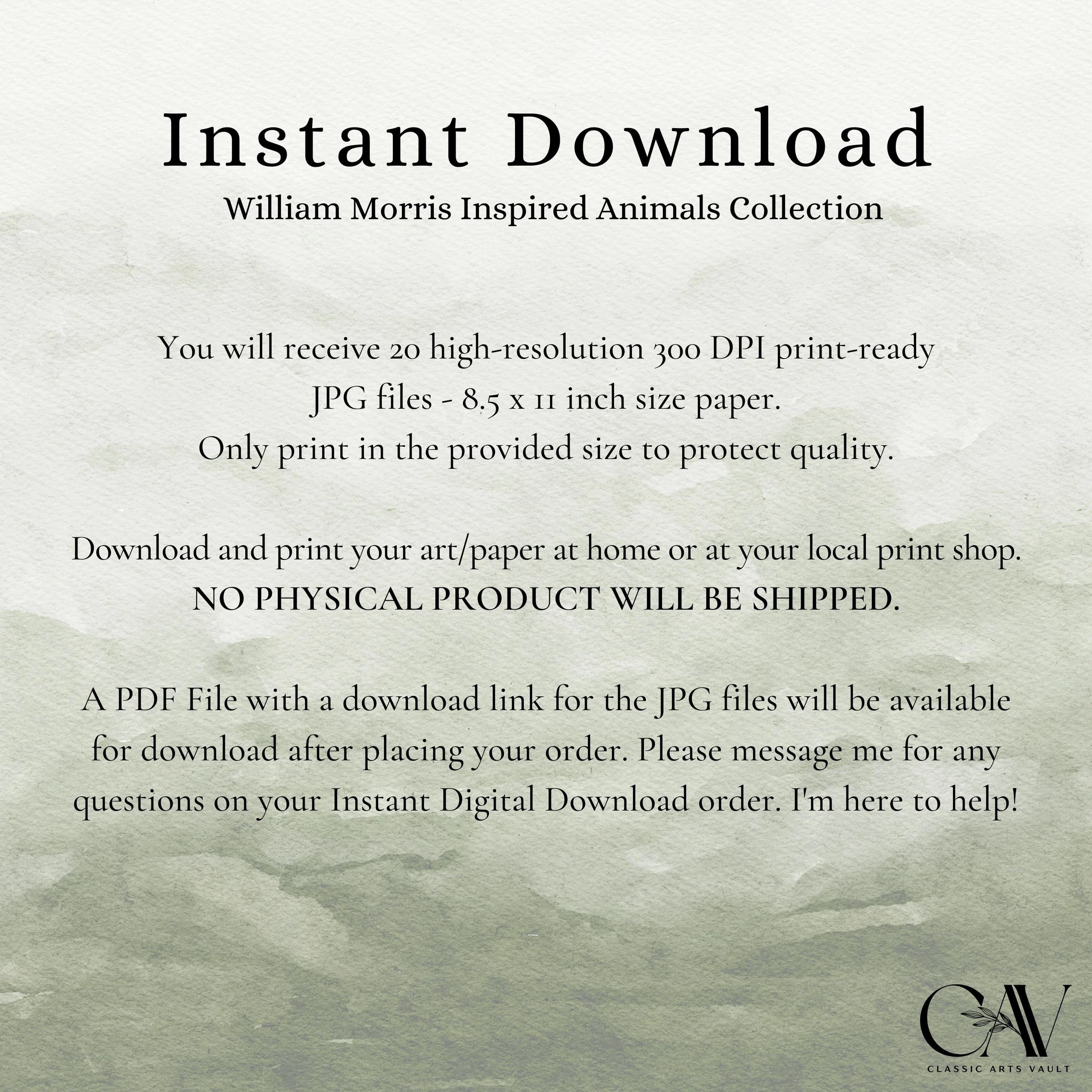 20 Art Nouveau Animals William Morris Digital Paper Decoupage, Decorative Collage Paper Art, Junk Journal Kit, Digital Download #1804 - image 3