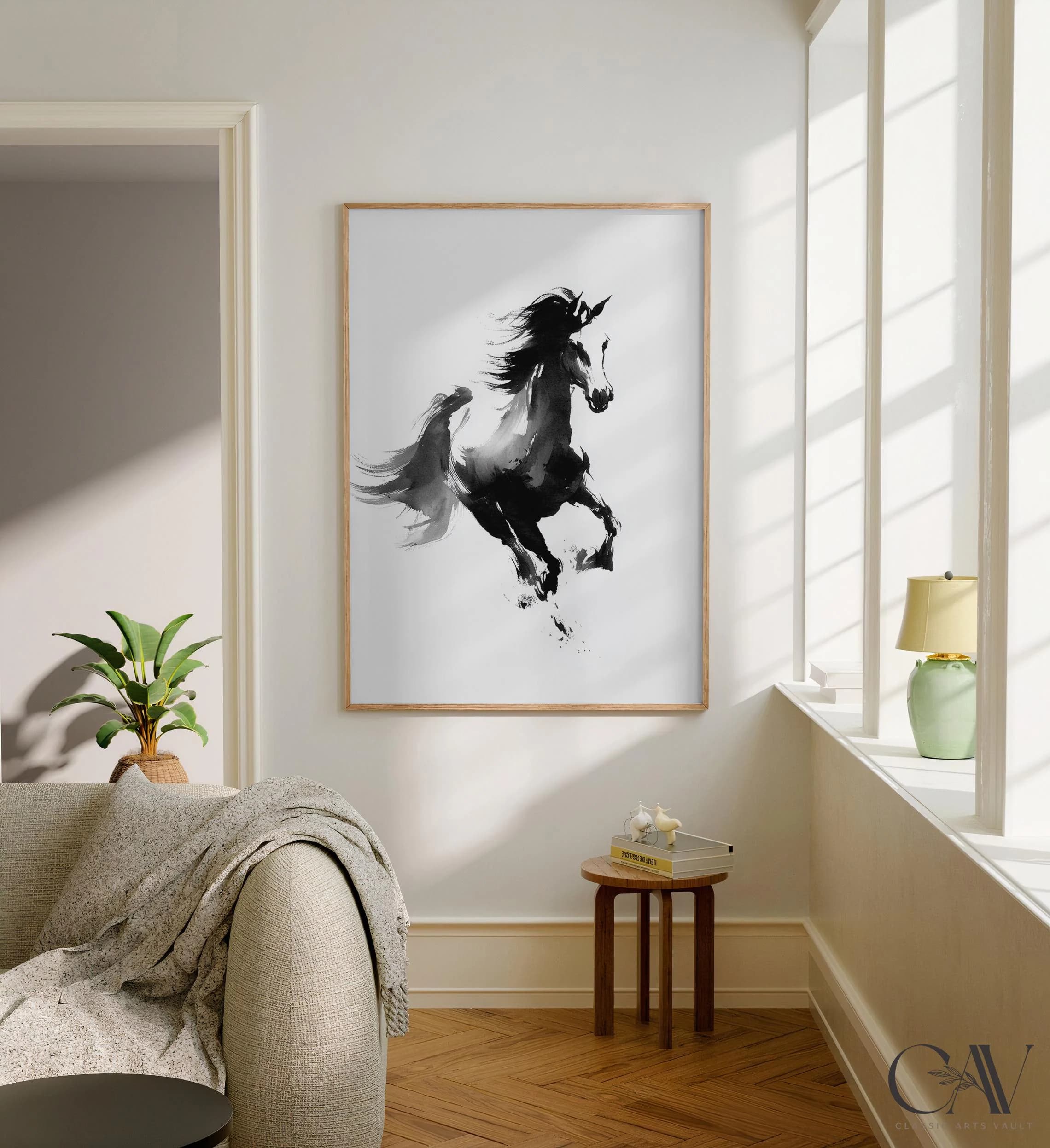 Horse Art Print Animal Poster 2026 Year of the Horse Decor Modern Lunar New Year Chinese Zodiac Large Wall Art Canvas #5356