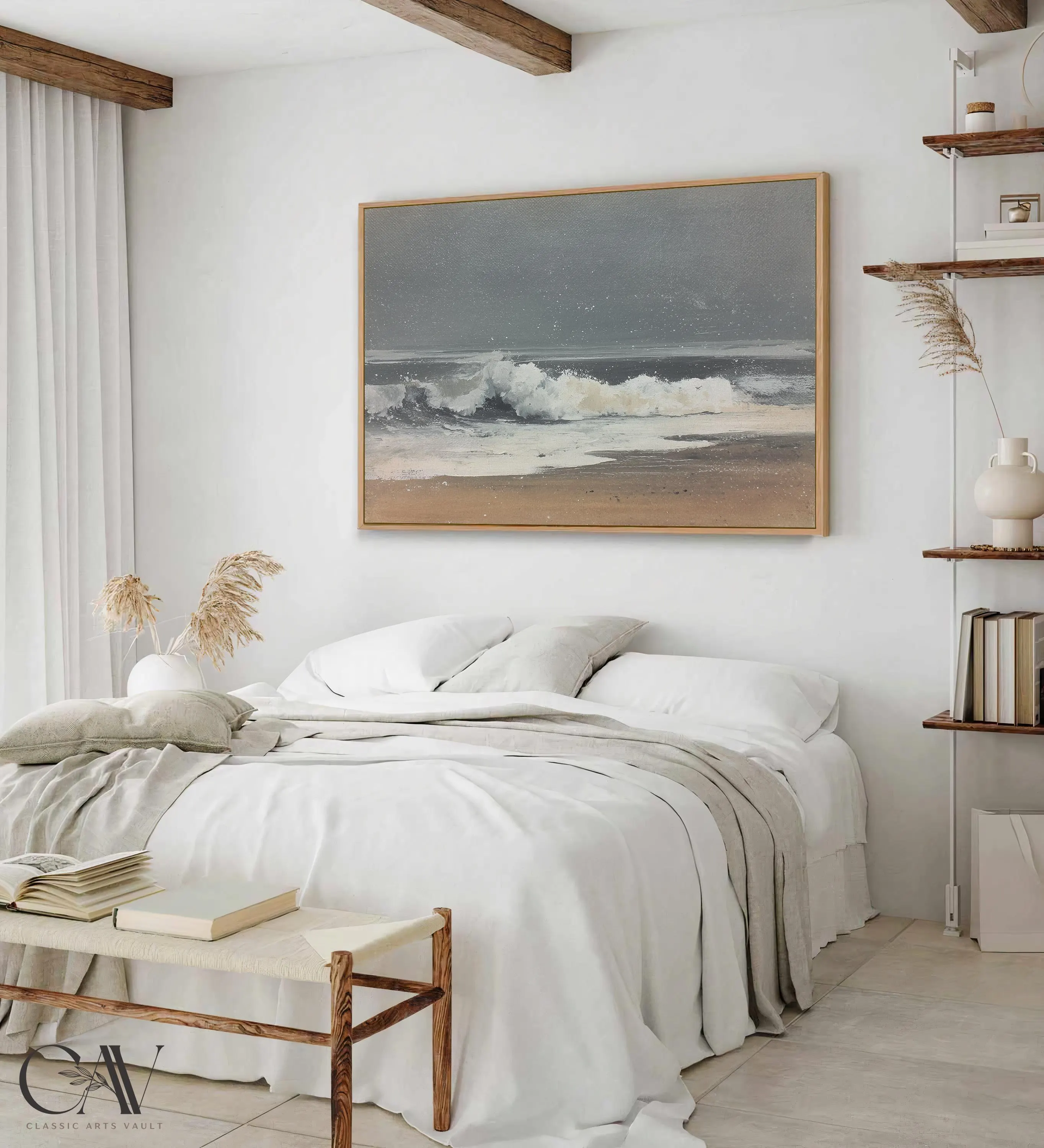 Coastal Horizon Art Print Seascape Minimalist Seafoam Painting Muted Beach Landscape Lake House Decor Large Wall Art Canvas Giclee #4781 - image 5