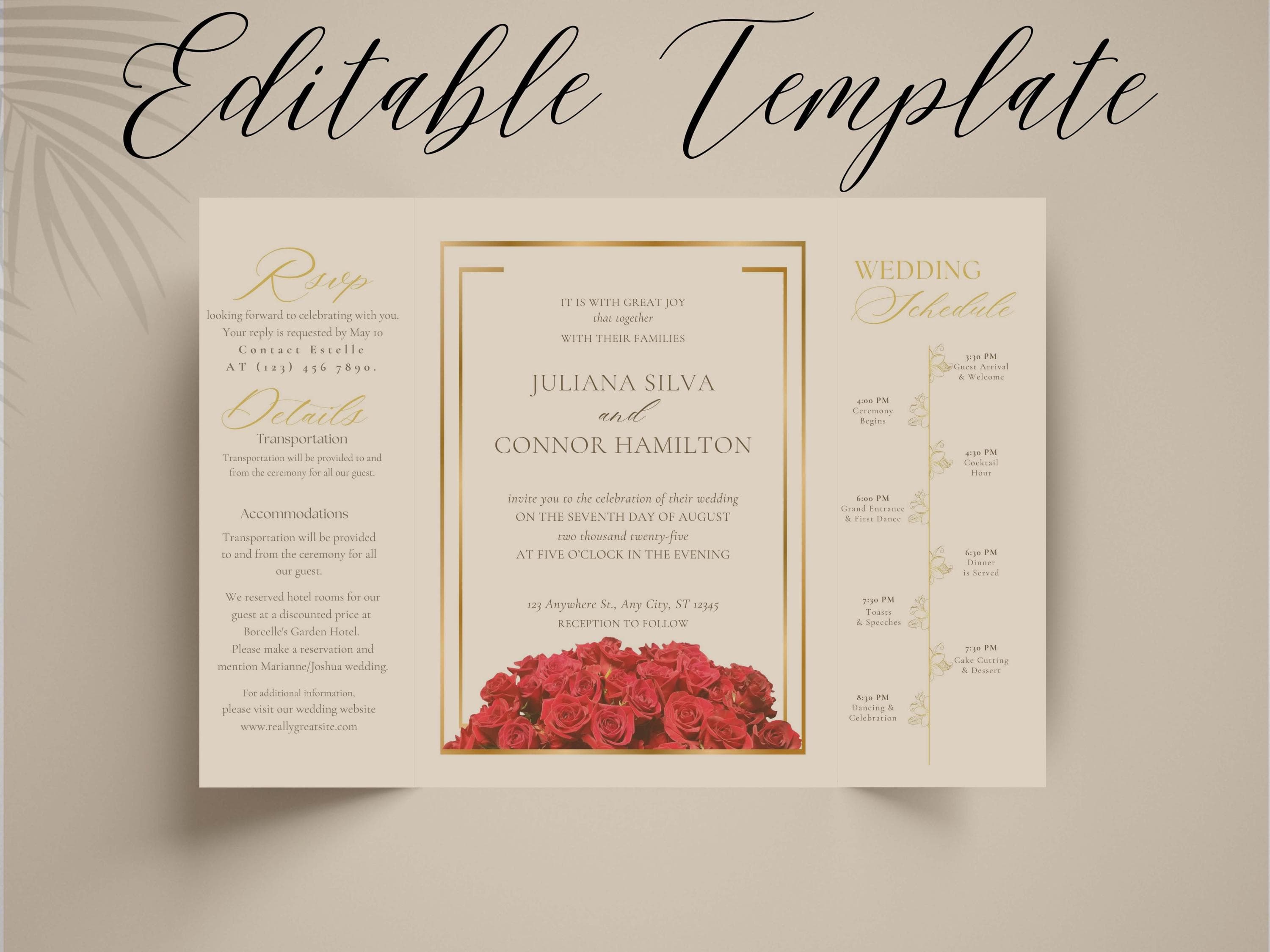 Red Rose Gatefold Wedding Invitation: Romantic Floral Card (Printable Template) - image 5