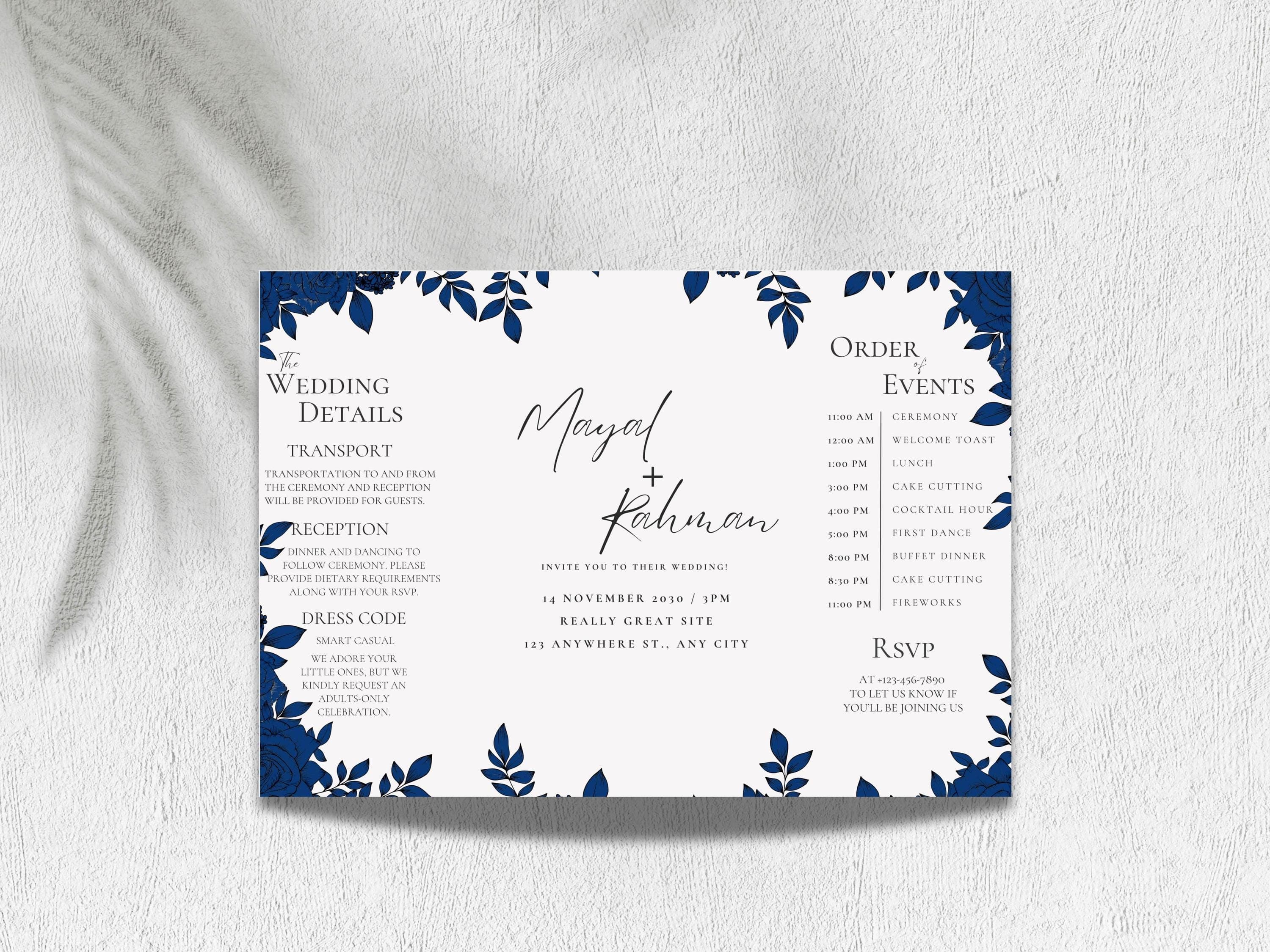 Blue Floral Gatefold Wedding Invitation Template: Modern Printable (10x7", 5x7" Folded) - image 5