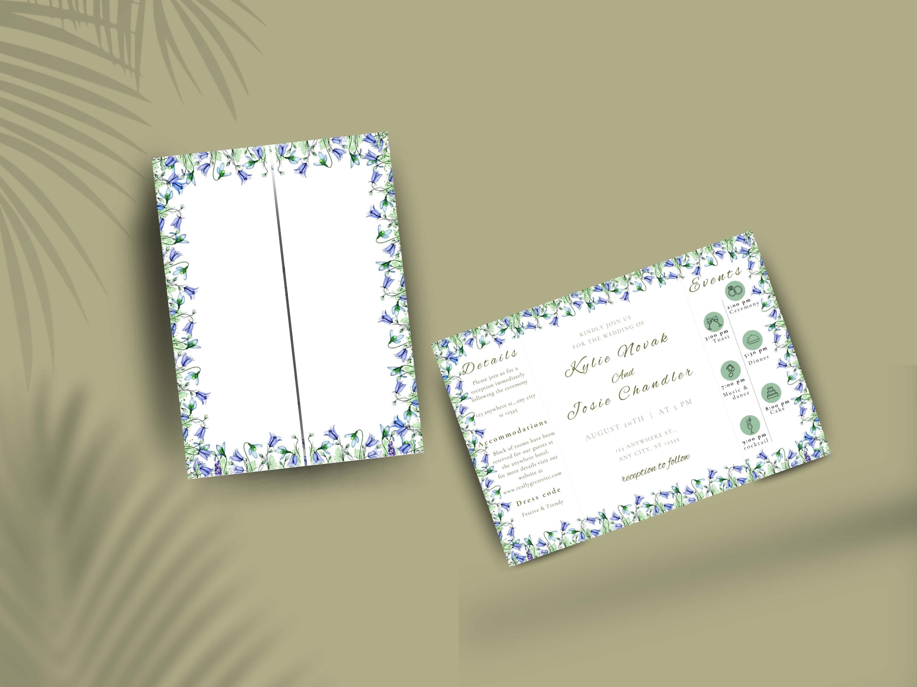 Blue Floral Wedding Invitation: Elegant Gatefold Design (Digital Download) - image 4