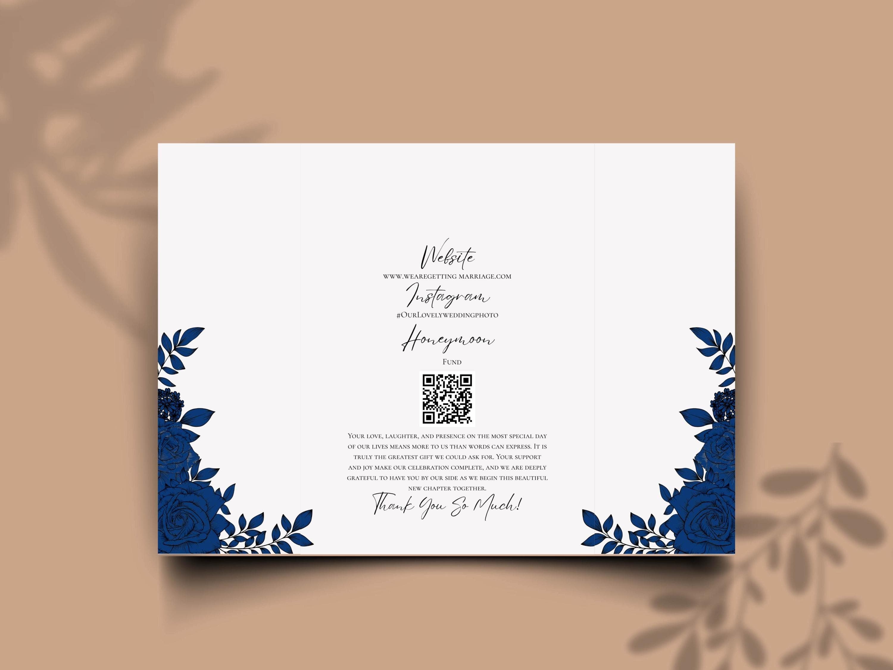 Blue Floral Gatefold Wedding Invitation Template: Modern Printable (10x7", 5x7" Folded) - image 3