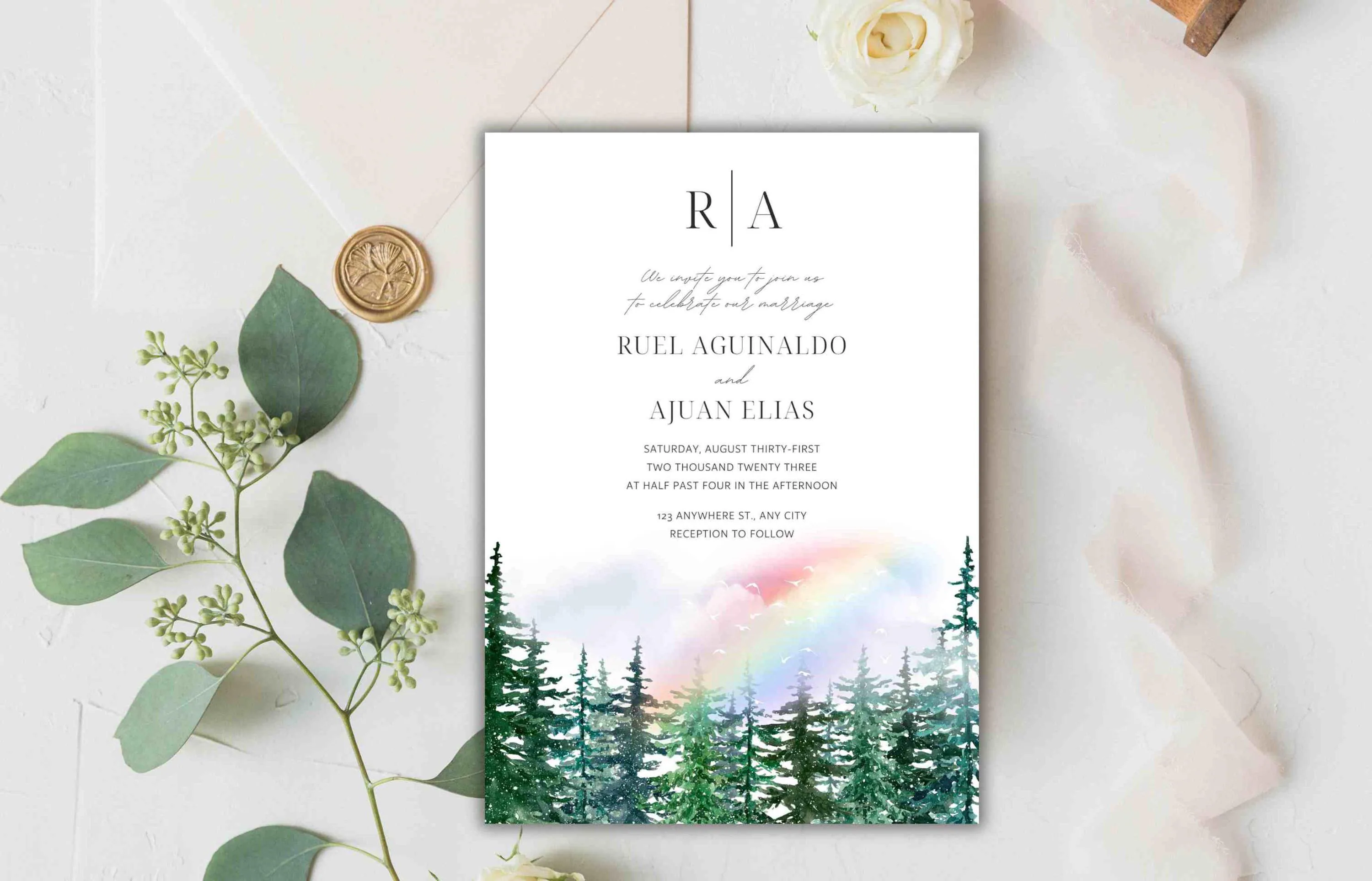 Forest Wedding Invitation Template: Rustic Greenery Eucalyptus (Editable Template) - image 4
