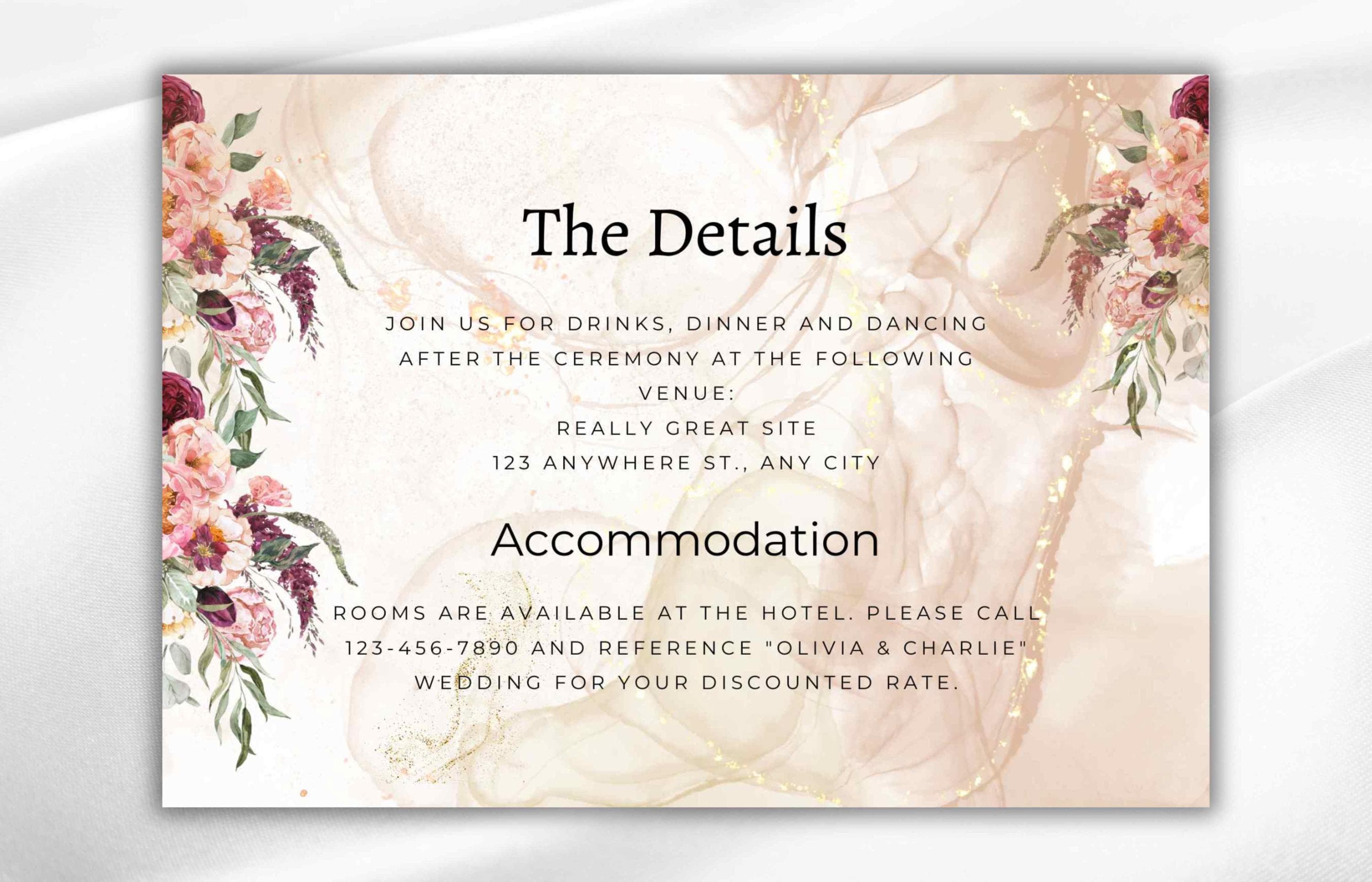 Burgundy Wedding Invitation Template, Wedding Invite Suite, Details Card, Template, Printable RSVP, Download. WI93 - image 5