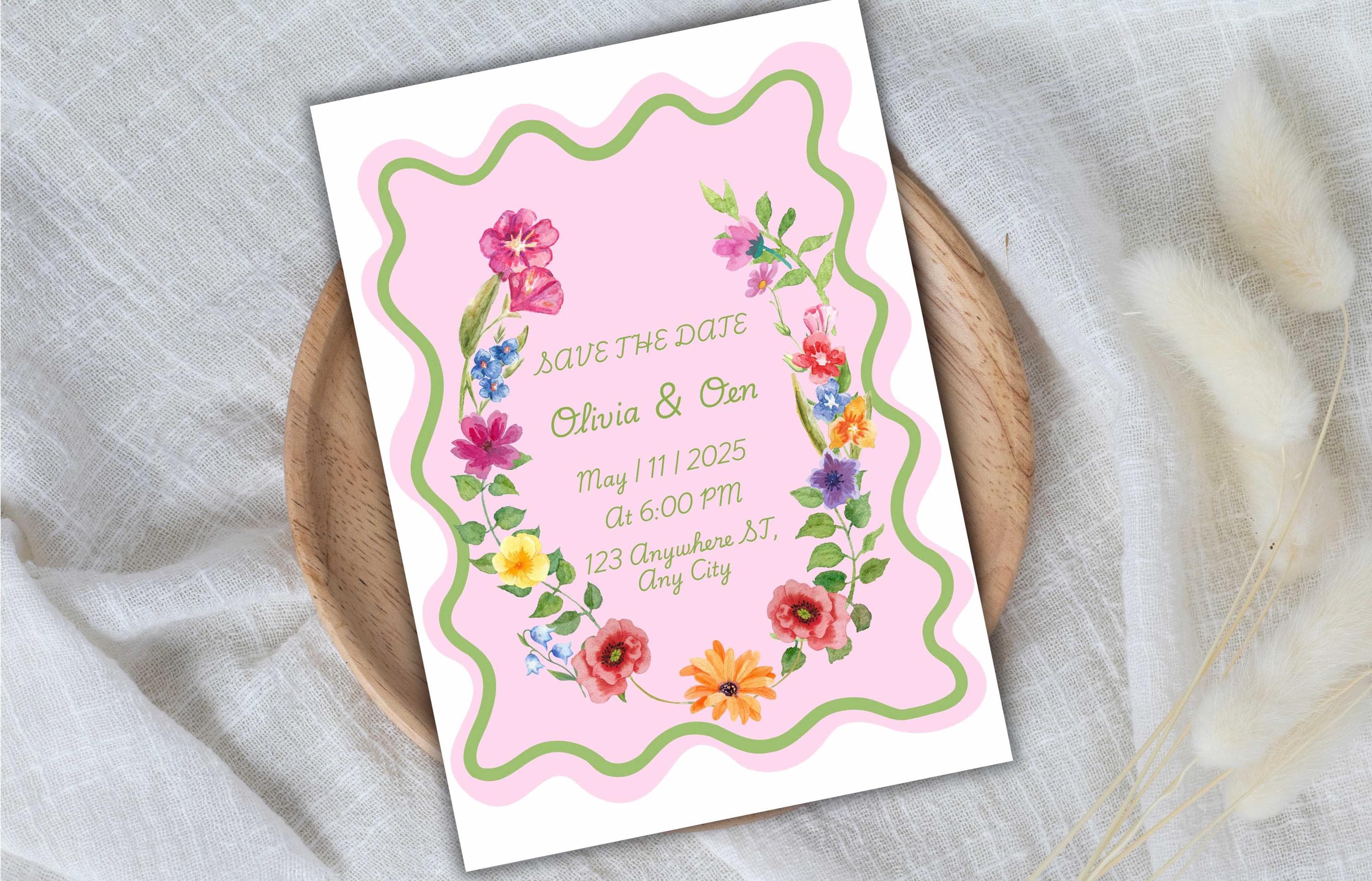 Pink Floral Wedding Invitation Template, Summer Wedding Invitation Suite, Botanical Invitation, Instant Download. WSB62 - image 5