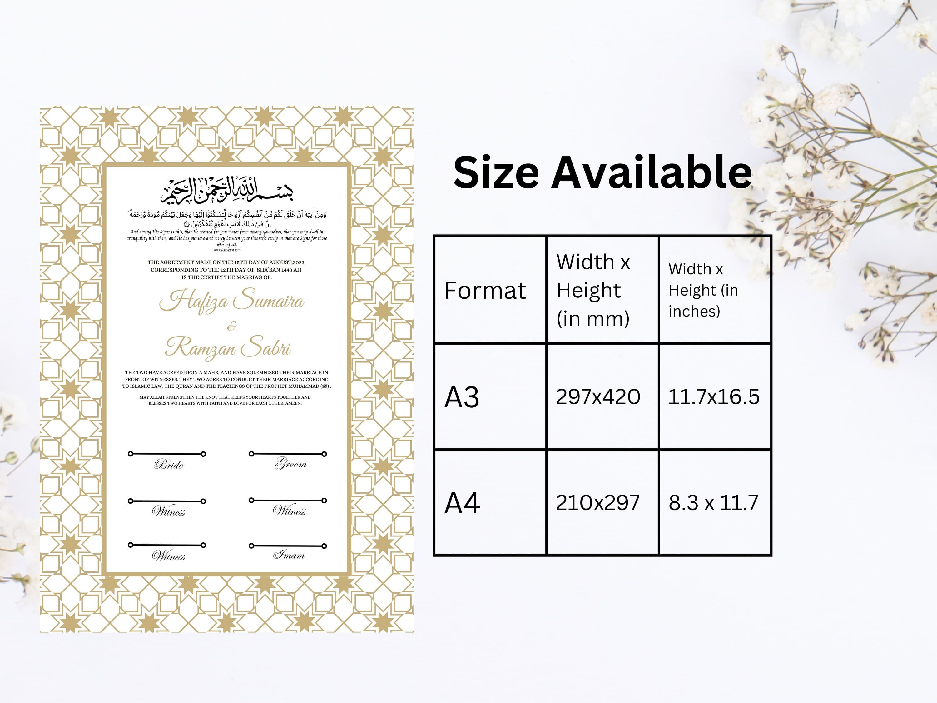 Nikkah Certificate Digital Download Personalised, A4, A3, Template, Instat Download. NN29 - image 4