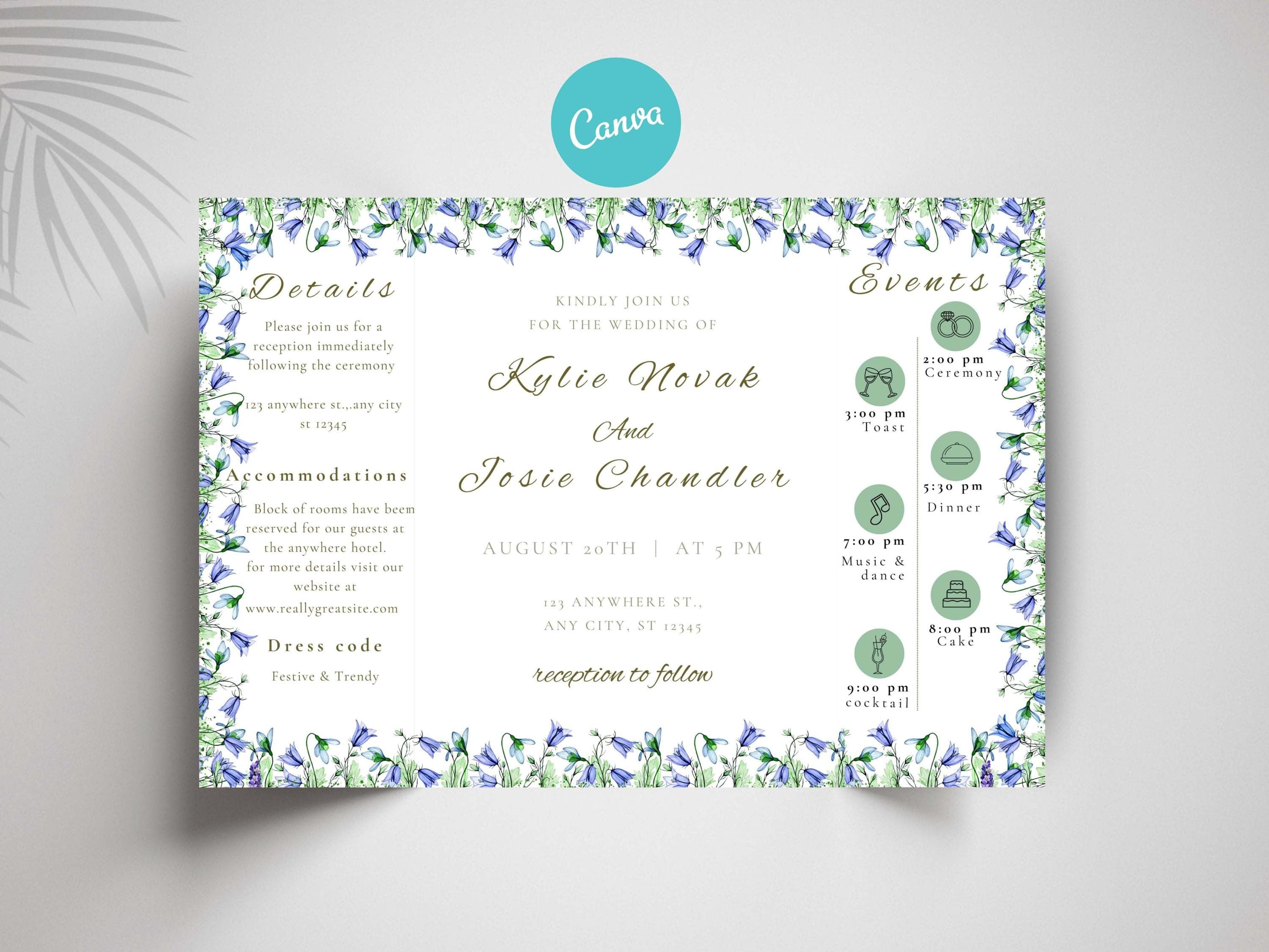 Blue Floral Wedding Invitation: Elegant Gatefold Design (Digital Download)
