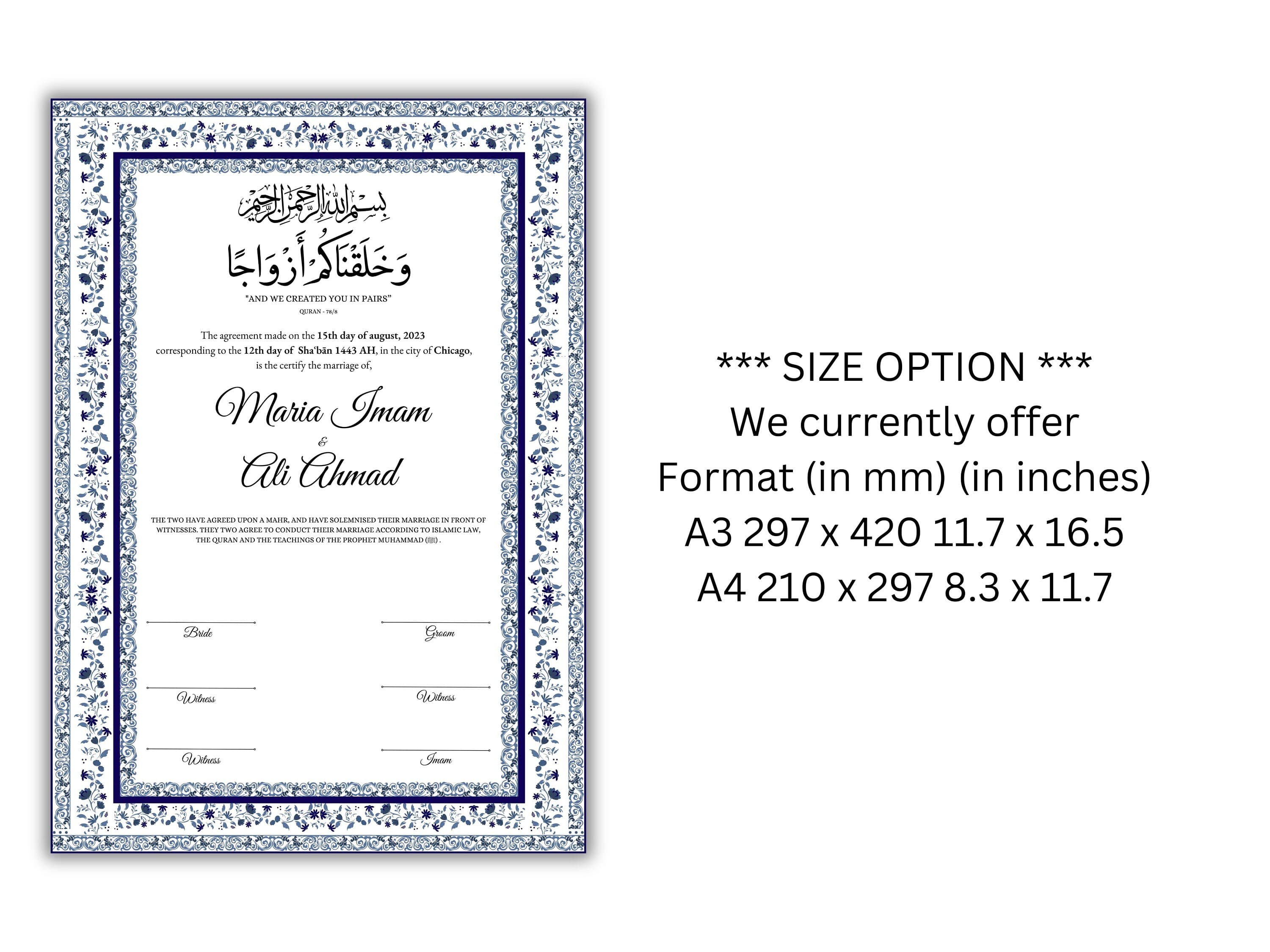 Nikkah Certificate Digital Download Personalized, Luxury  Nikkah Contract, Islamic Wedding Contract, Personalized Muslim Wedding Gift. 147 - image 3