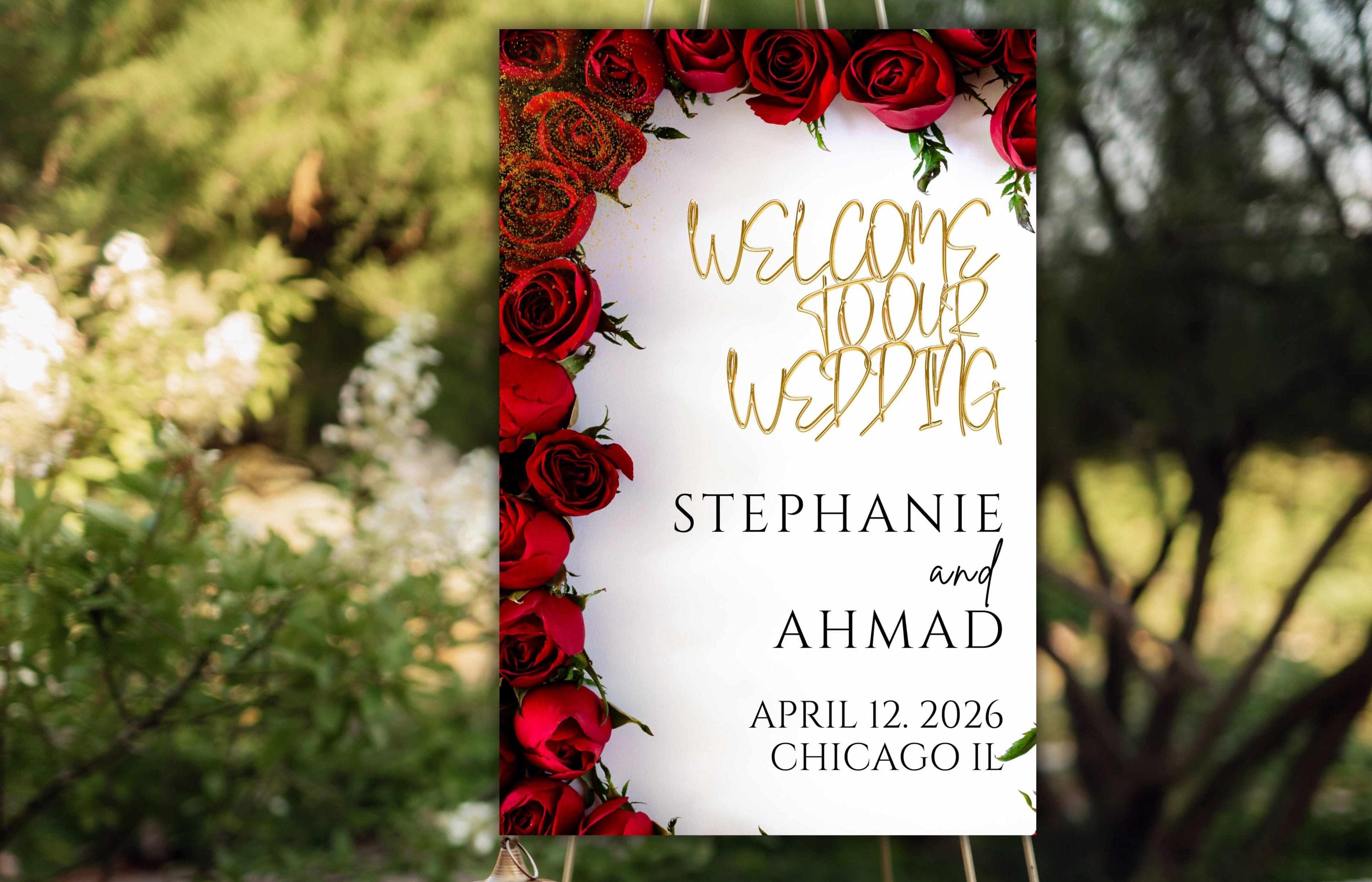 Wedding Welcome Sign Template, Red Rose Welcome To Our Wedding Sign, Red Wedding Signage, Red Wedding Decorations, Digital Download, WS56 - image 4