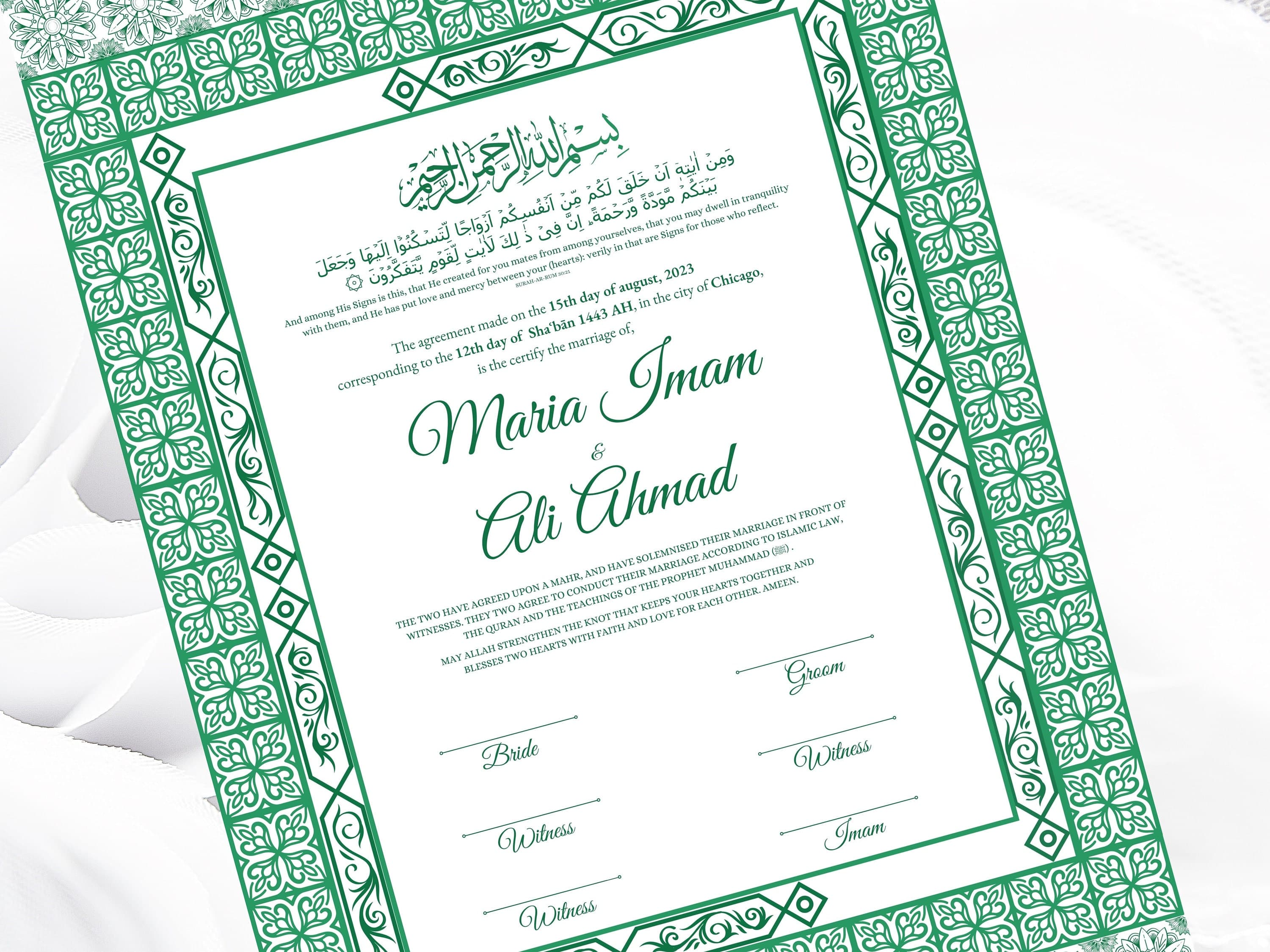 Nikkah Certificate, Nikkah Islamic Marriage Certificate, Printable, Custom Name Nikkah. Quran Verse, Digital Download. NN64 - image 5