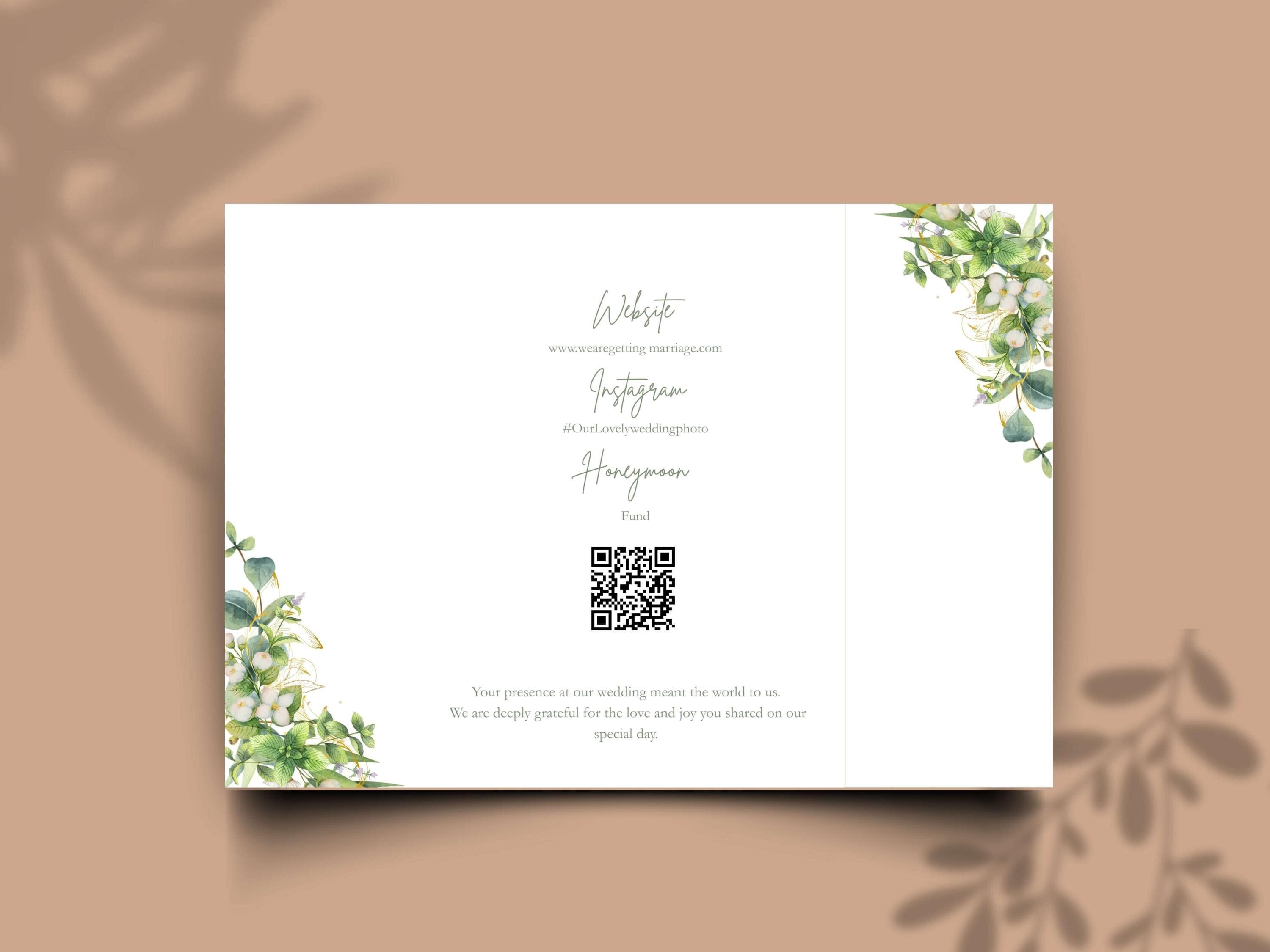 Greenery Wedding Invitation Template | Floral Timeline Itinerary Card | Rustic Botanical Printable Wedding Program. WI148 - image 3