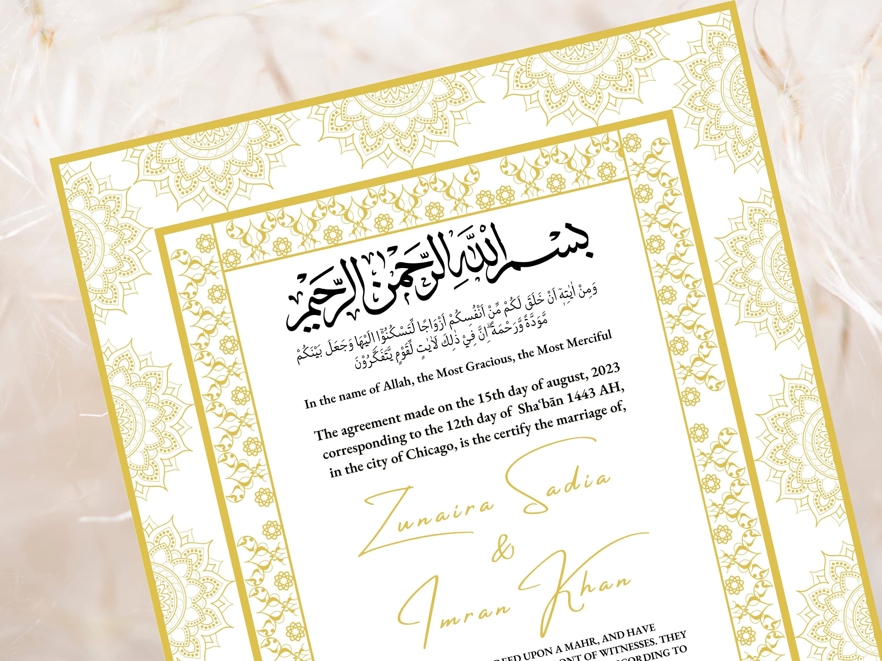 Nikkah Certificate Gold, Luxury Nikkah Contract, Editable Nikah Nama, Islamic Wedding Contract, Digital Download. NN21 - image 4