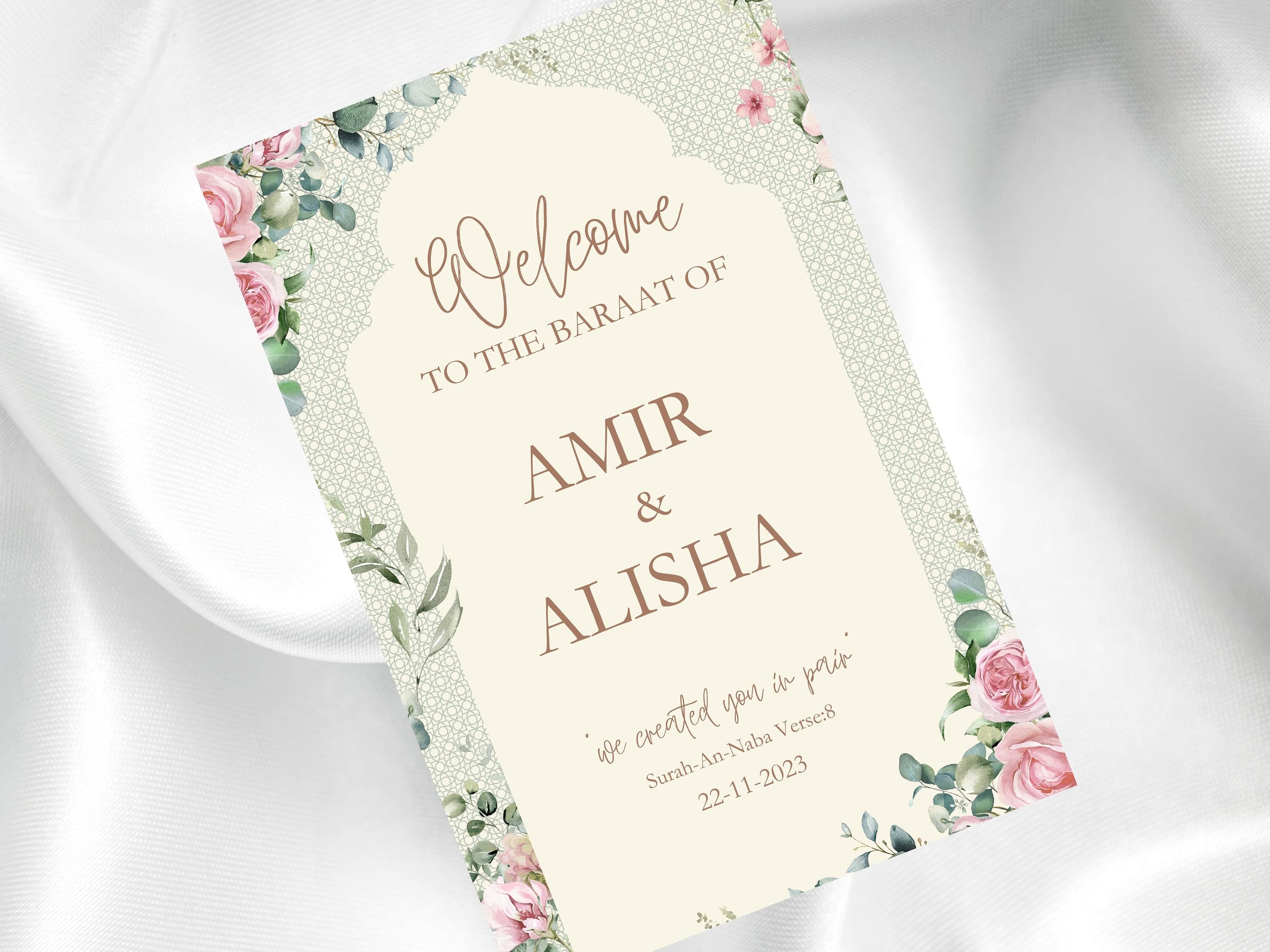 Muslim Wedding Welcome Sign - Islamic Wedding Welcome Sign Digital, Welcome to our Wedding Sign, Nikkah Welcome Poster, Muslim Couple.S2 - image 5
