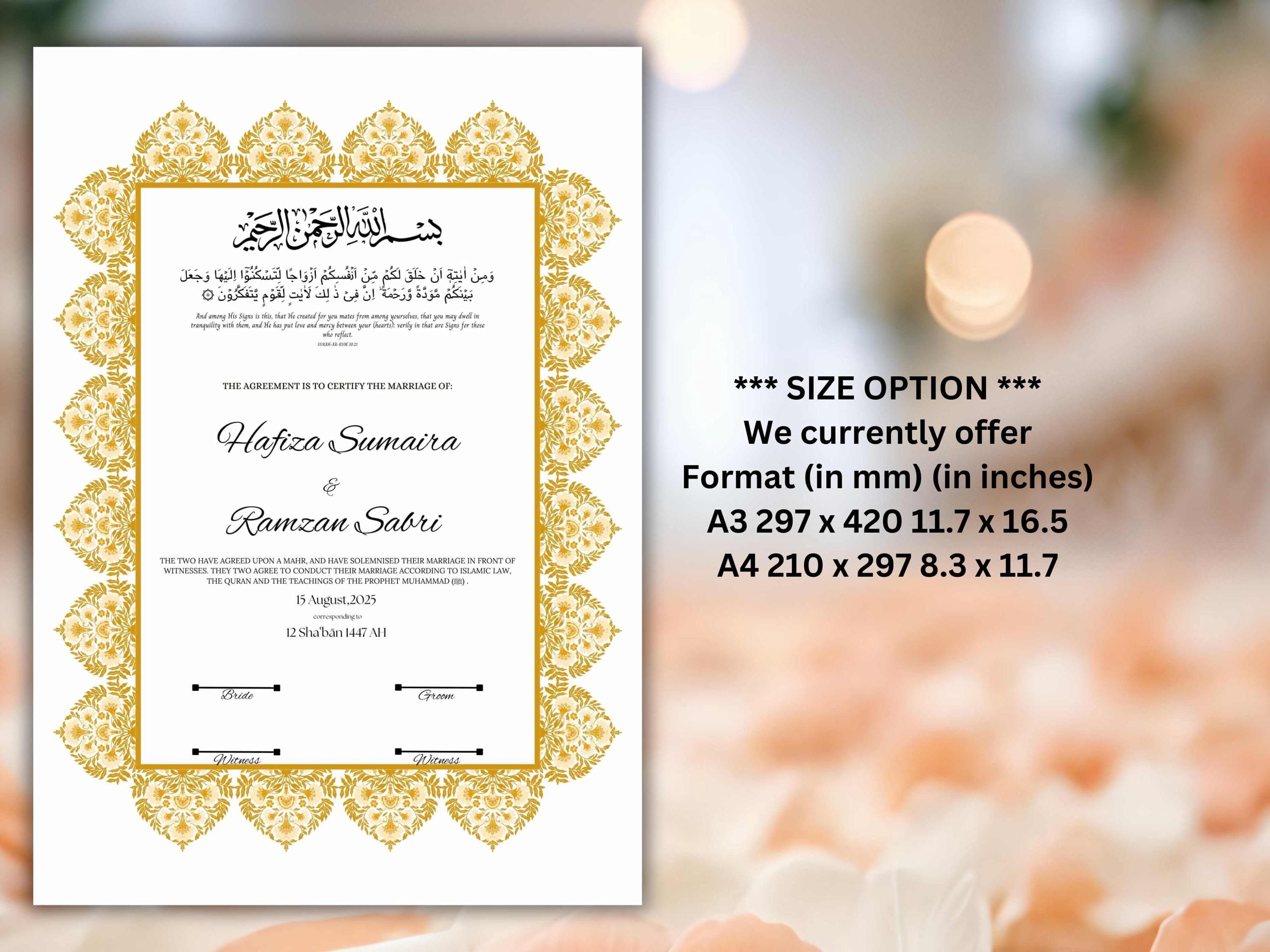 Muslim Wedding Contract, Mughal Nikkah Certificate Digital, A4 Nikkah Certificate. A3 Contract Digital Download. NN296 - image 4