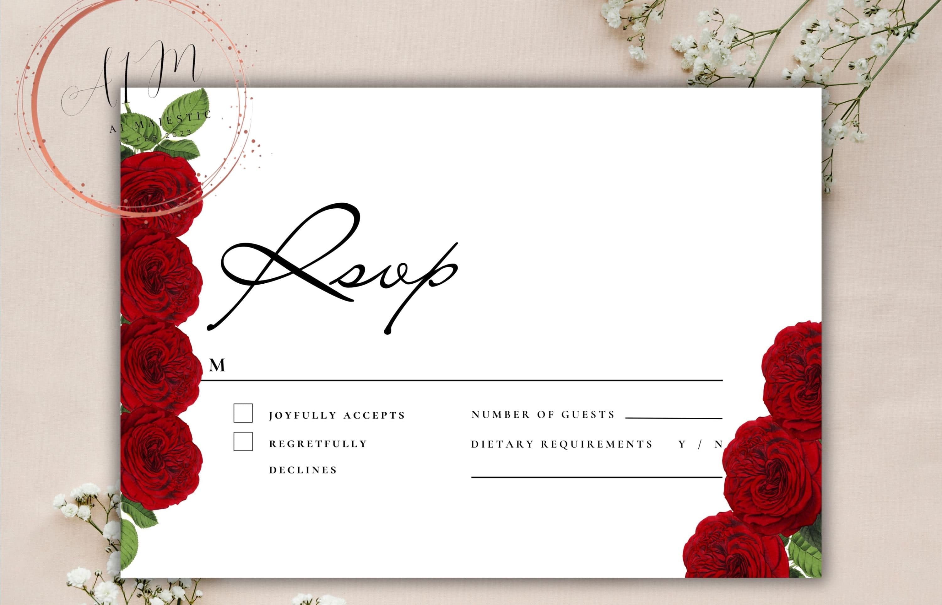 Red and White Wedding Invitation Set, Red Roses Wedding Invite, Floral Wedding, RSVP Card, Details Card, Printable Wedding Invite Suite.WT81 - image 5