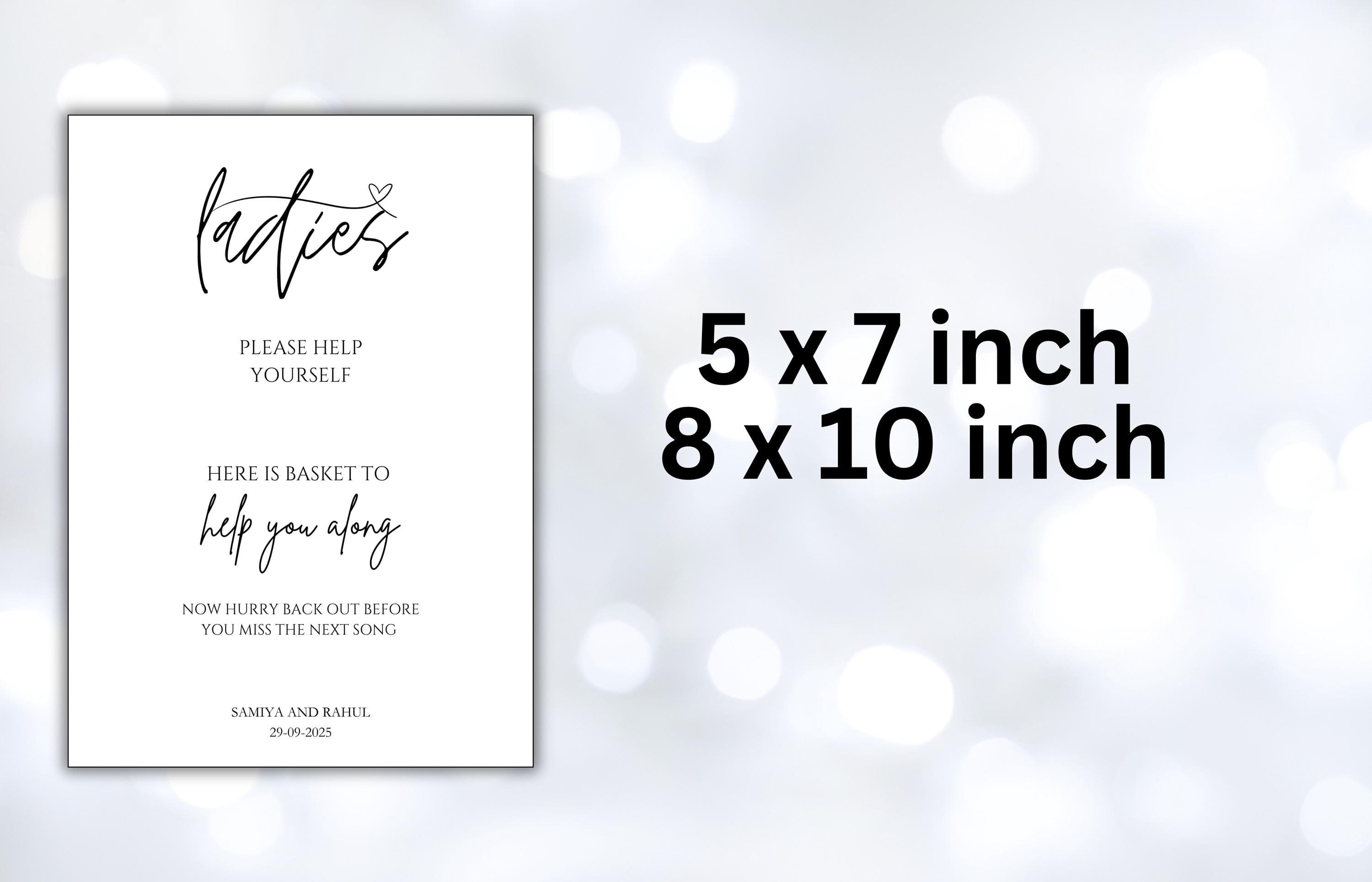 Wedding Bathroom Sign Template, Wedding Ladies Gents Basket Sign, Modern Handwriting Bathroom Wedding Sign, Editable Template. WS28 - image 3