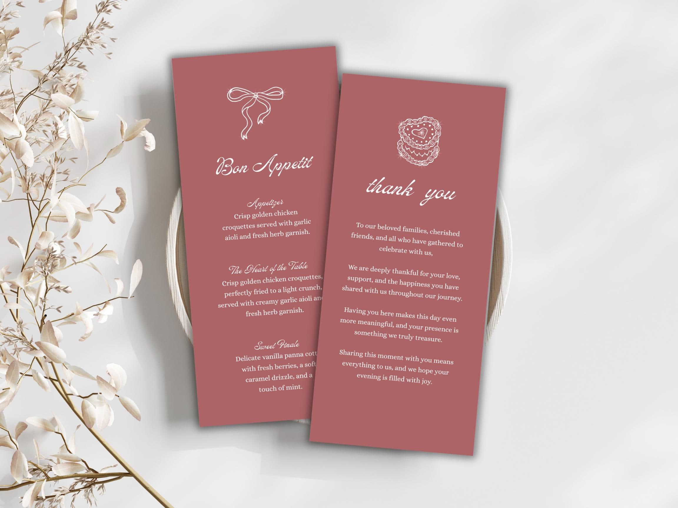 Wedding Thank you Card, Menu Card, Table Card. WI325 - image 5
