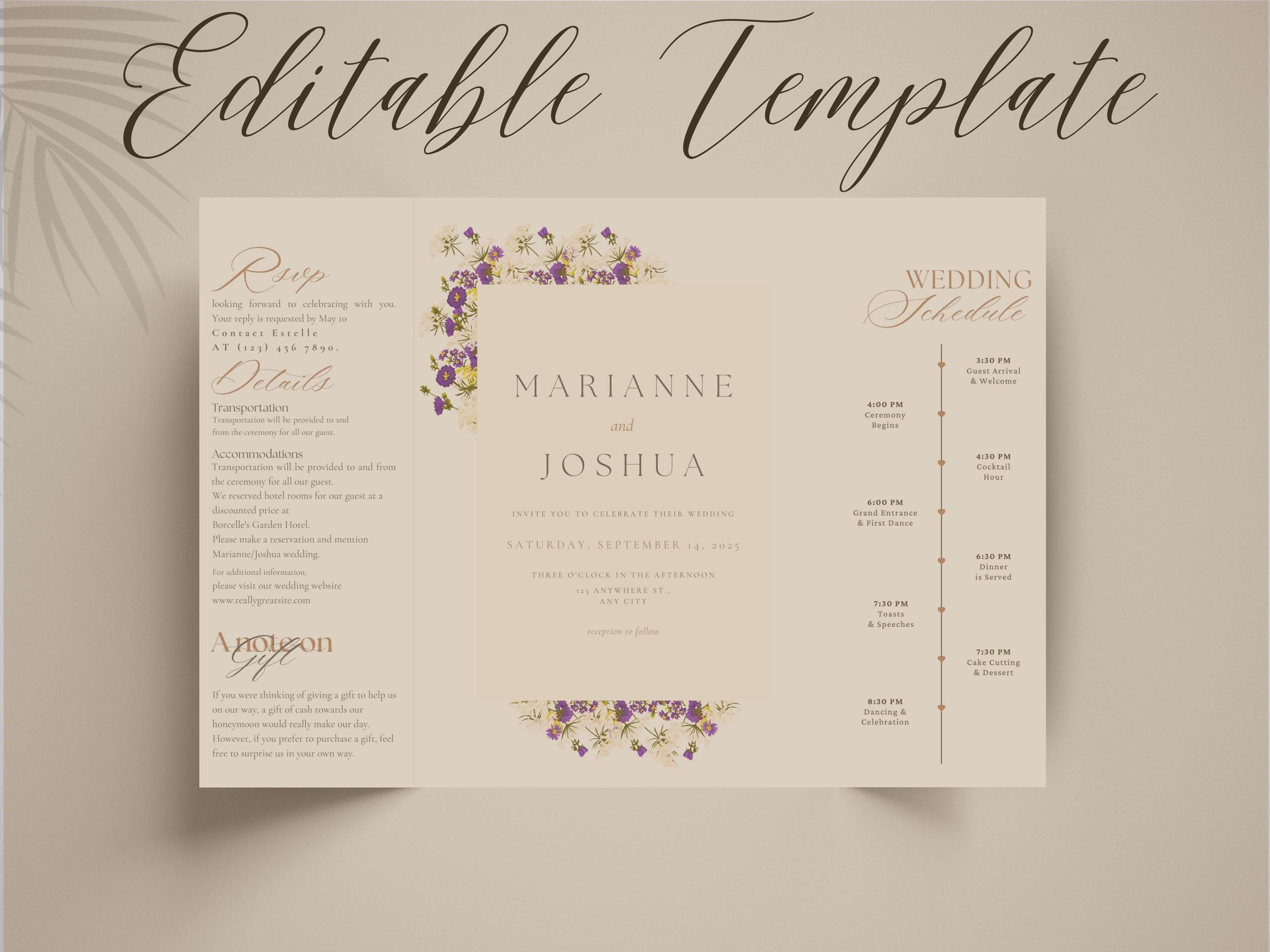 Floral Gatefold Wedding Invitation Template: Editable Design (Digital Download) - image 5