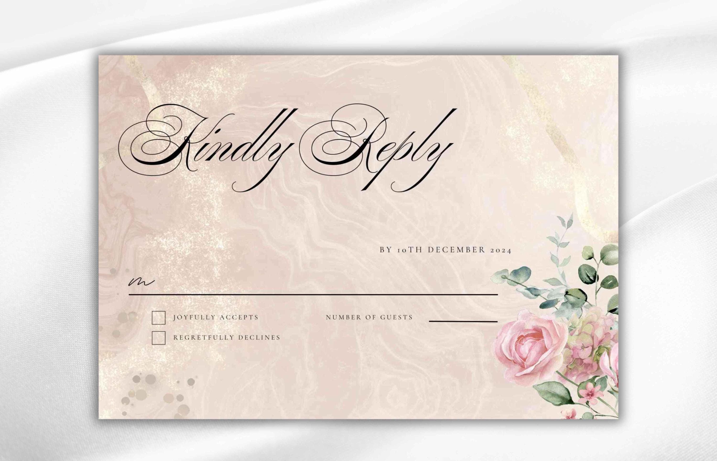 Wedding Invitation Template, Floral Template Invitation Editable Wedding, Blush Pink Wedding Template, Wedding Invitation, RSVP. WI91 - image 3