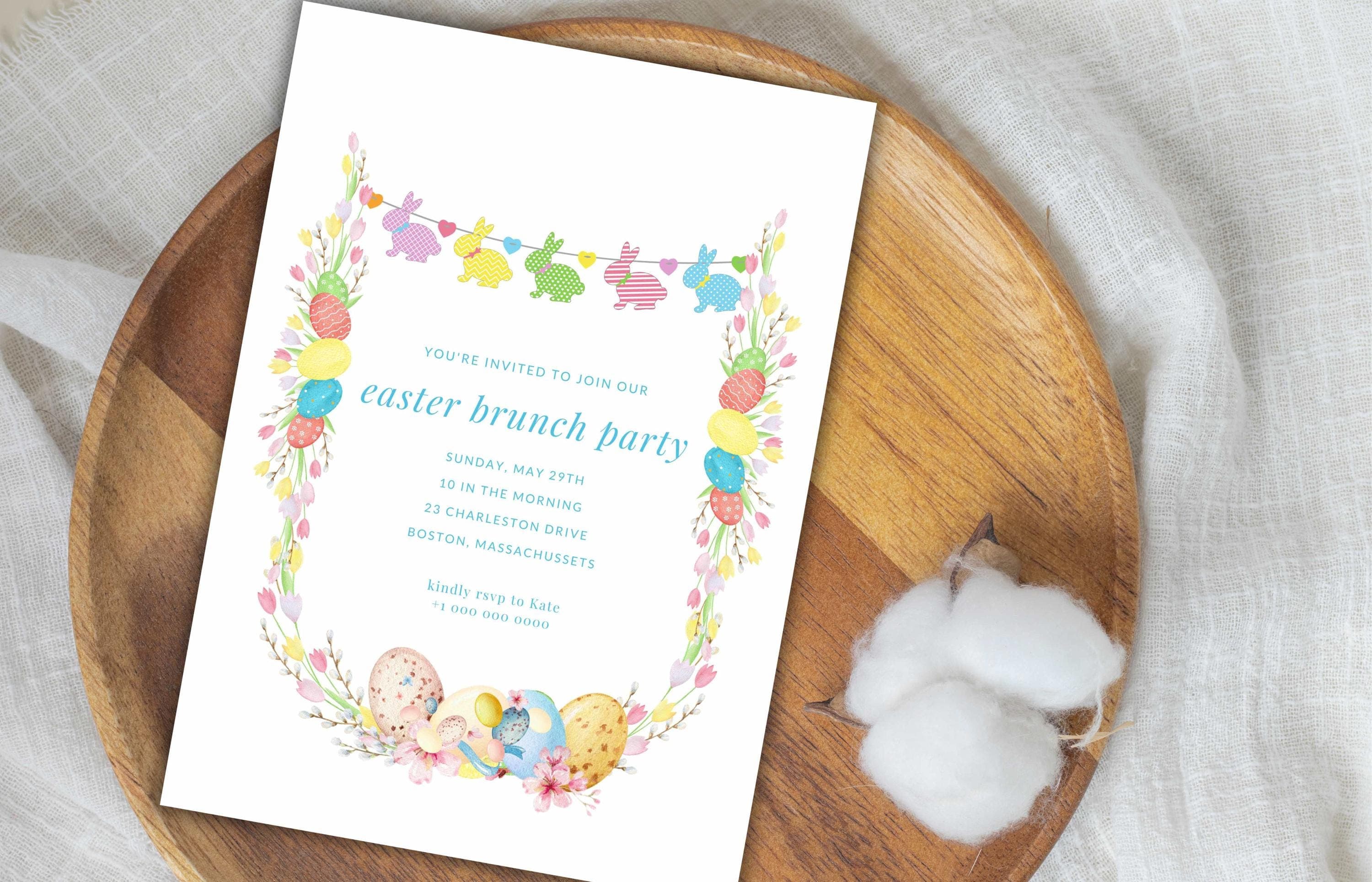 Editable Easter Brunch Invitation, Easter Egg Hunt Invite, Easter Party Brunch Invitation, Floral Easter Invite,  Bunny Invitation. ESB42 - image 3