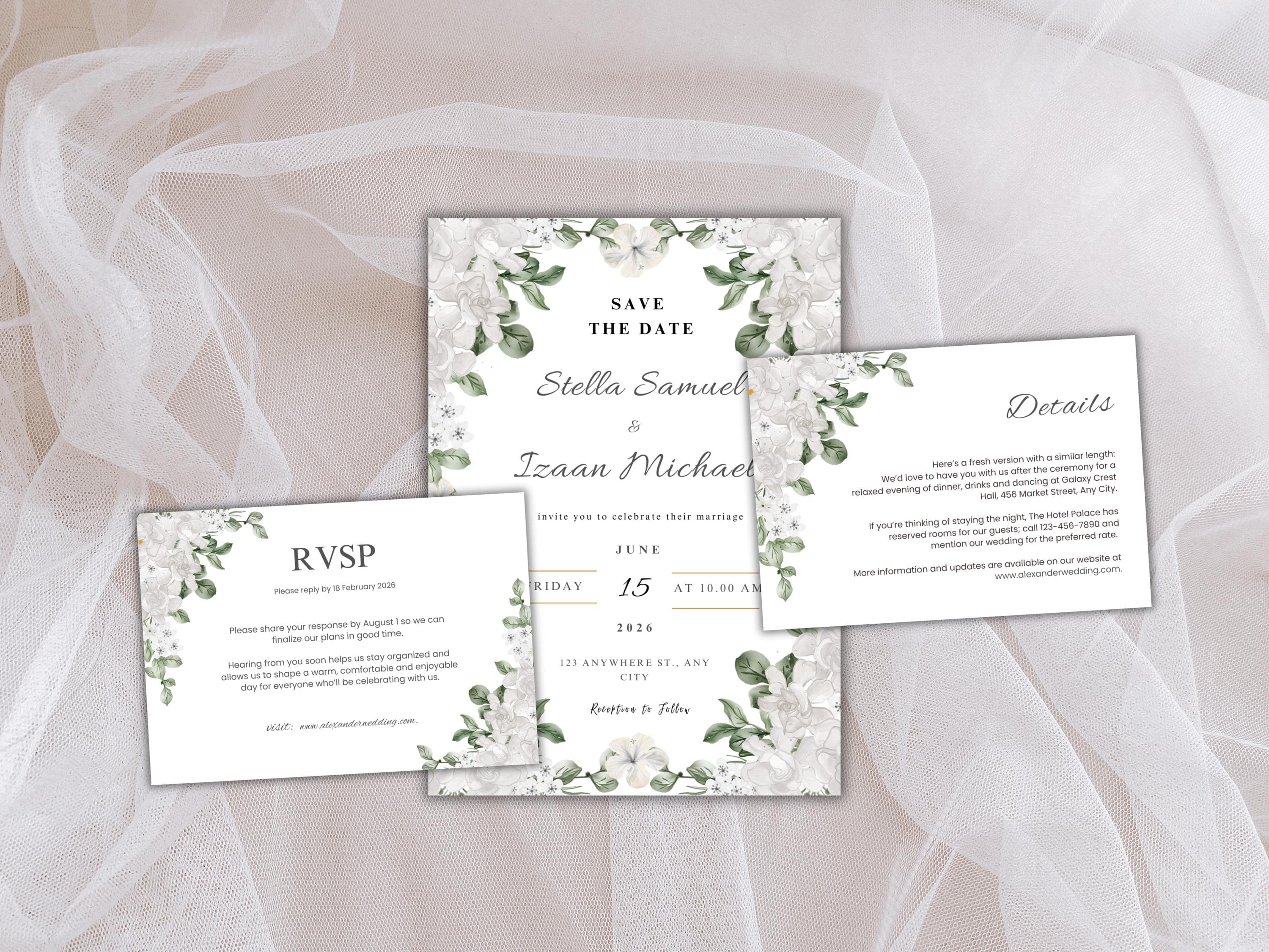 Wedding Invitation Set, RSVP, Wedding Invitation, Details, Editable, Template, WI243