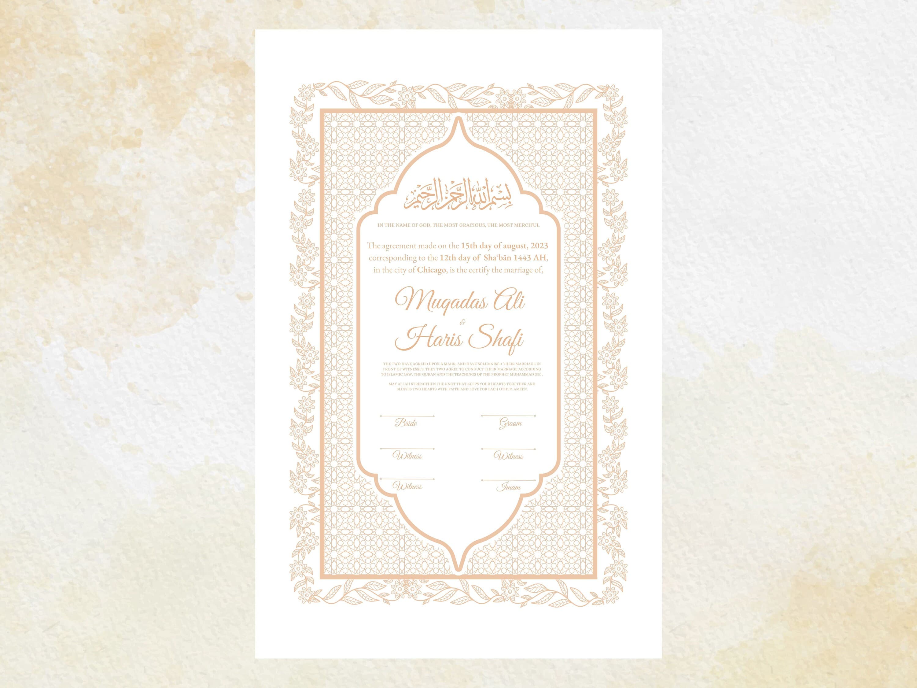 Luxury Nikkah Certificate | Nikkah Nama | Nikkah contract | Islamic marriage contract | Template | Digital Download. 58