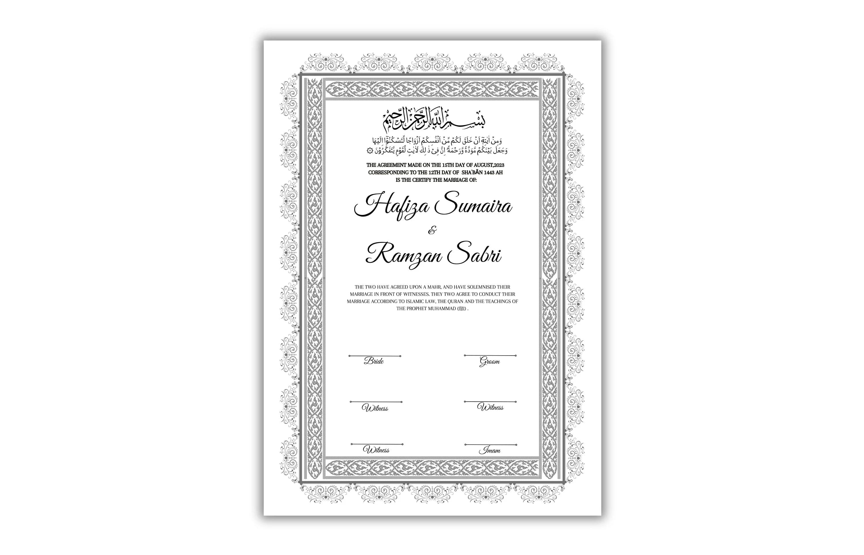 Nikkah Certificate, Islamic Marriage Contract, Printable, Editable (Digital Download)