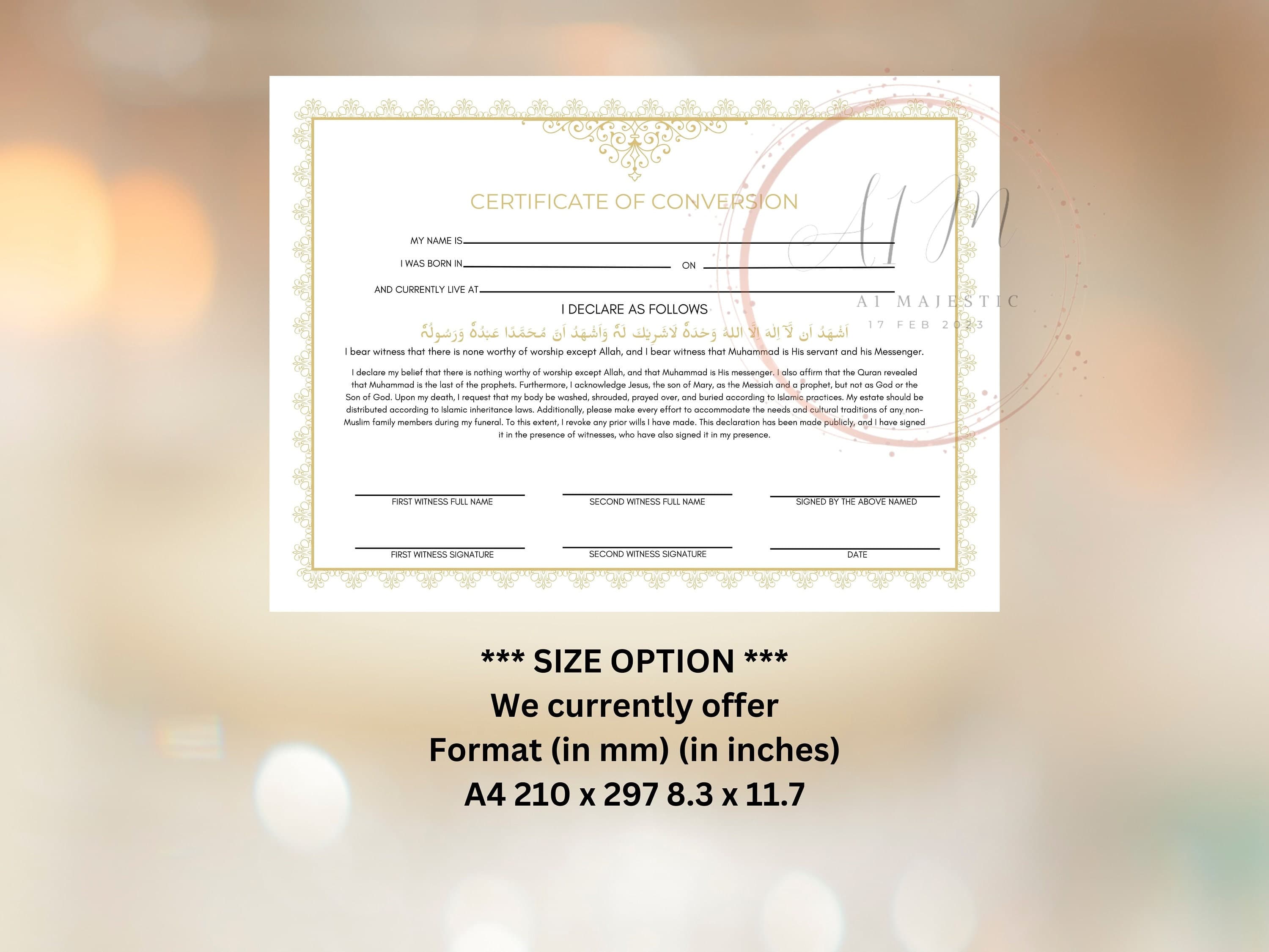 Conversion Certificate, Muslim Conversion Certificate, Shahada Certificate, Convert Certificate, Editable, Printable, Instant Download. CC2 - image 4