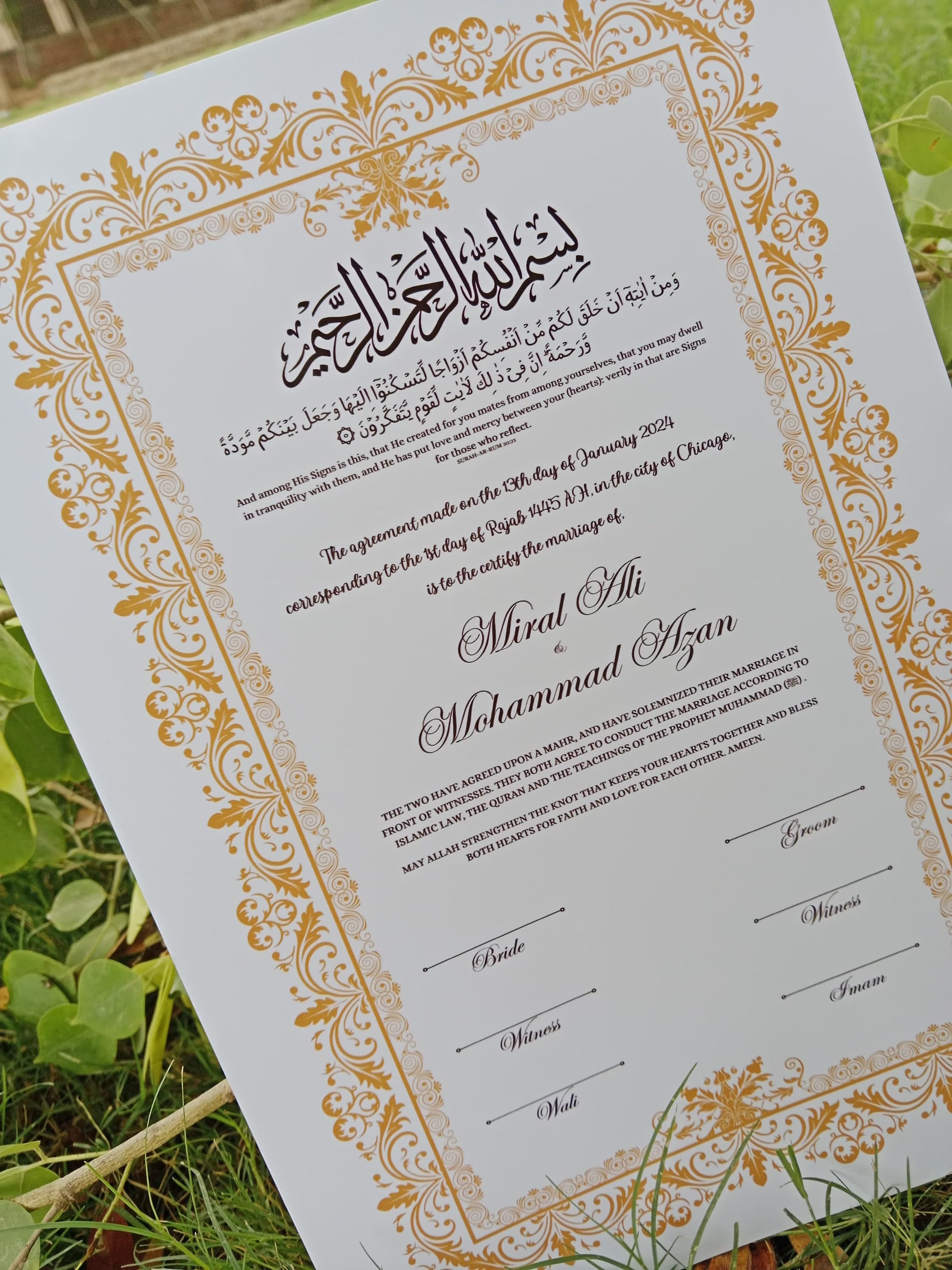 Nikkah Certificate with Feather Pen and Gold Frame, Nikkah Certificate, Nikkahnama, Muslim Marriage Certificate, A4/ A3 Certificate.P35 - image 5