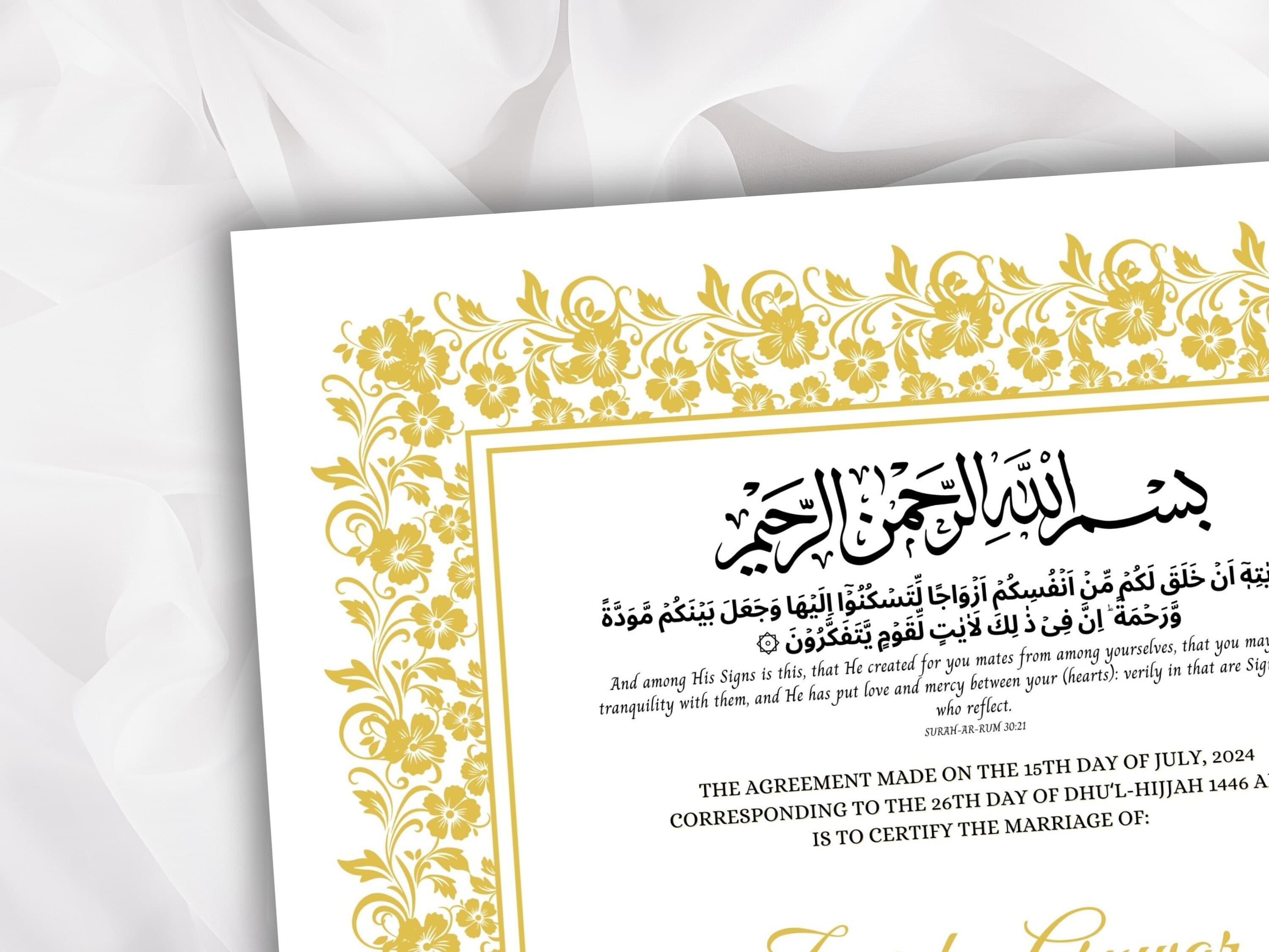 Nikkah Certificate Template, Traditional Islamic Wedding Agreement, Marriage Contract Wedding, Marriage Certificate Template, A4, A3. NN261 - image 5
