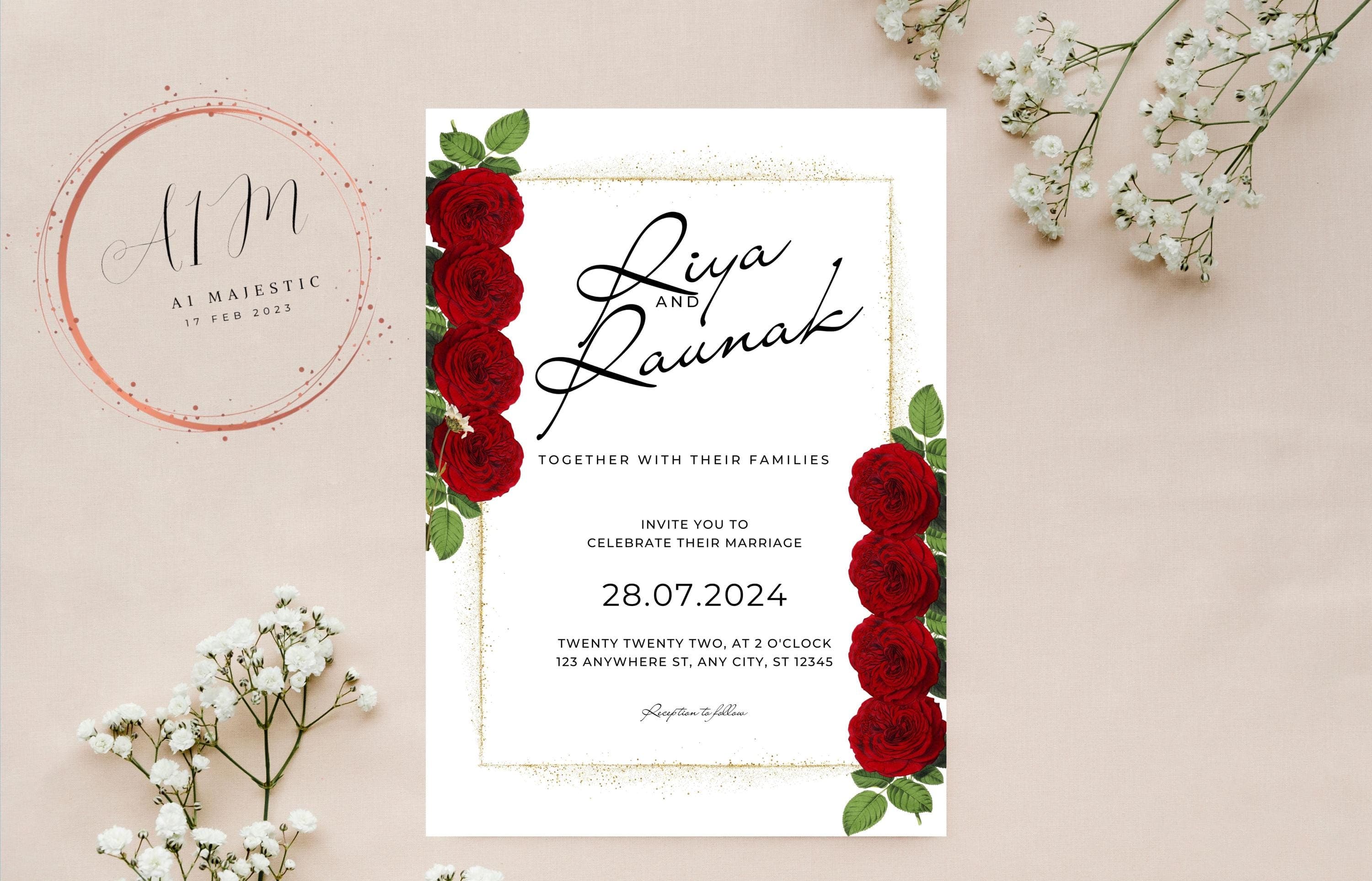 Red and White Wedding Invitation Set, Red Roses Wedding Invite, Floral Wedding, RSVP Card, Details Card, Printable Wedding Invite Suite.WT81 - image 4