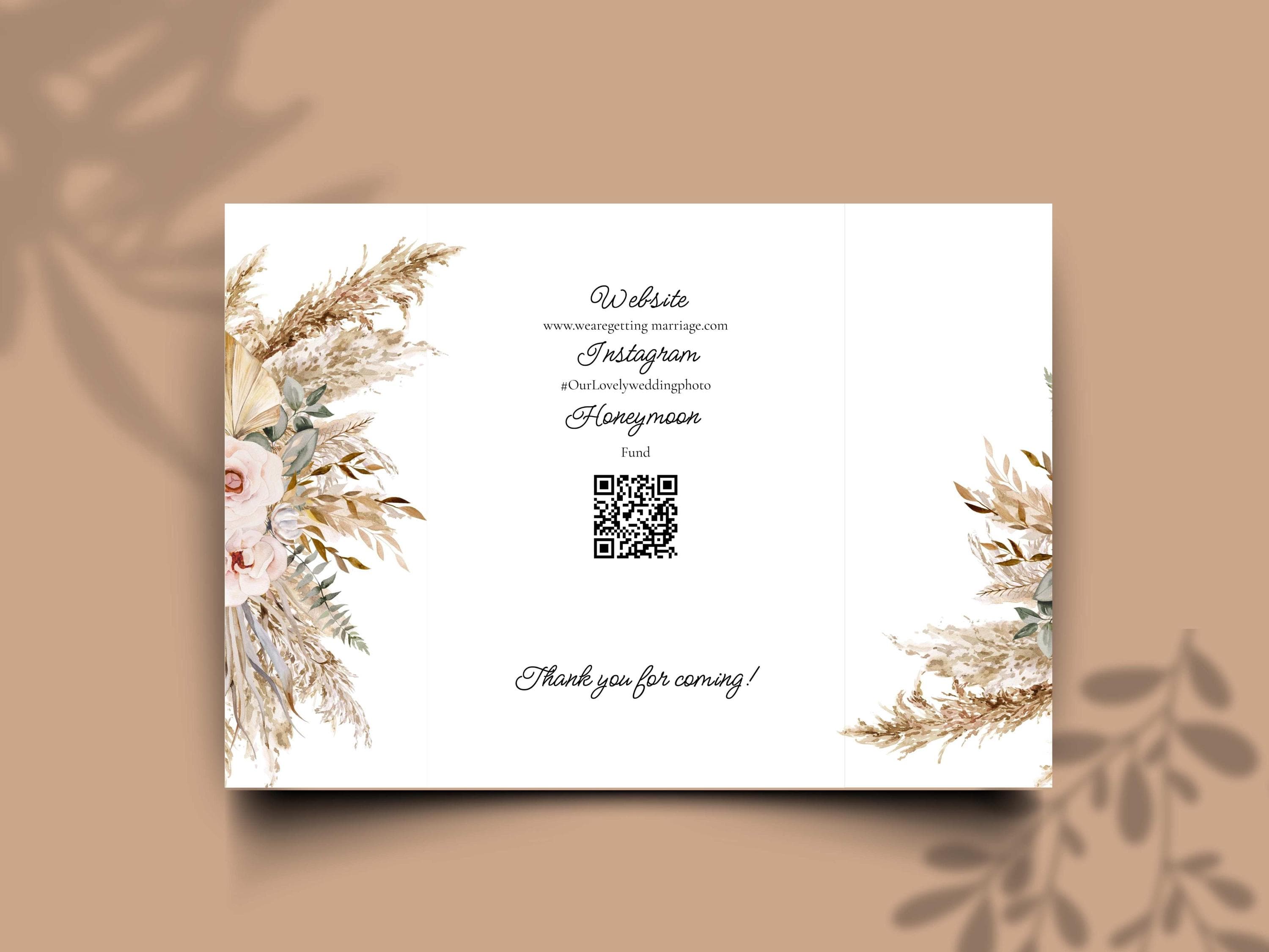 Rustic Floral Gatefold Wedding Invitation: Beige Boho Timeline (Digital Download) - image 3