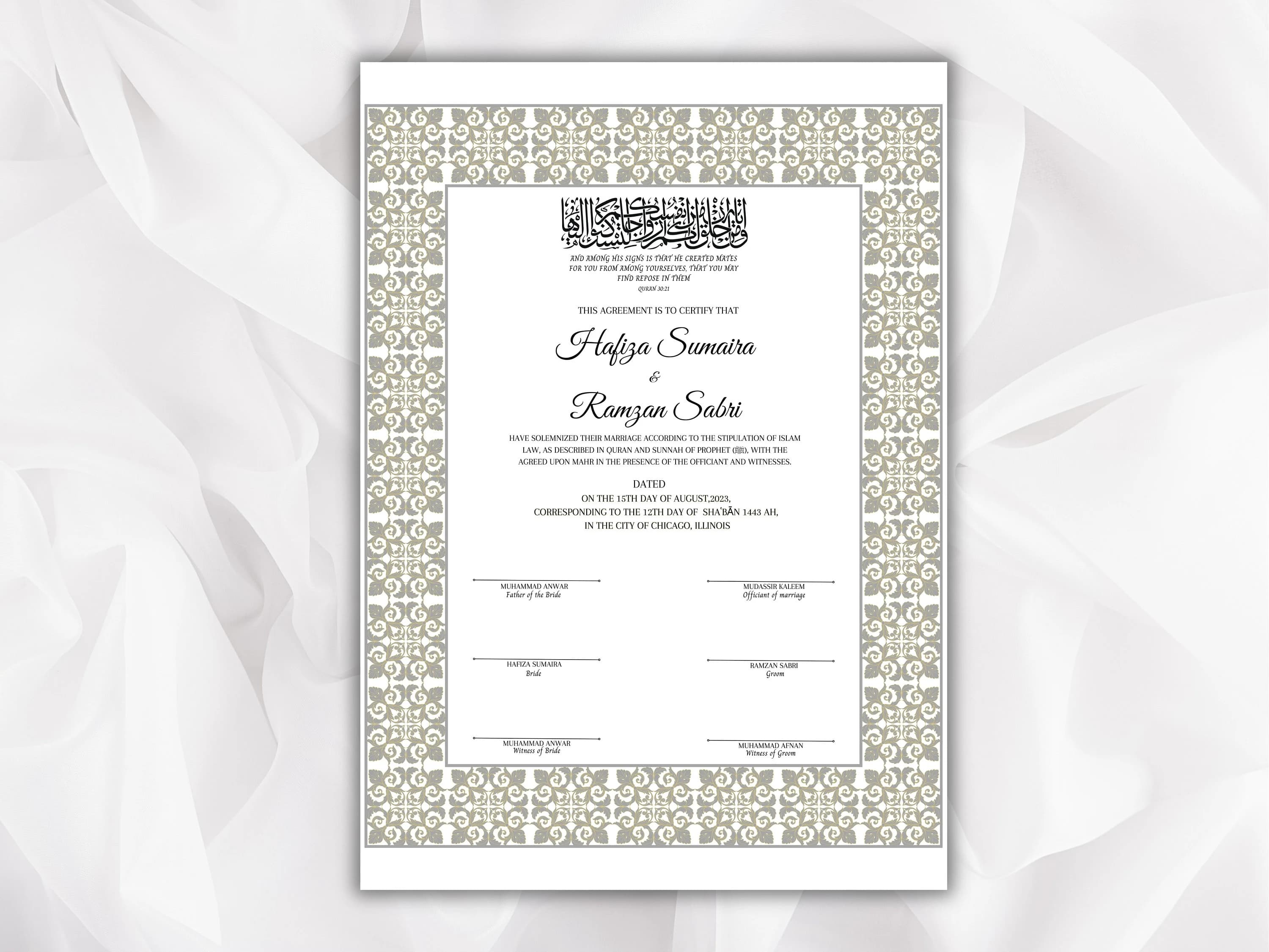 Printable Nikkah Contract Template | Islamic Marriage Agreement (PDF)
