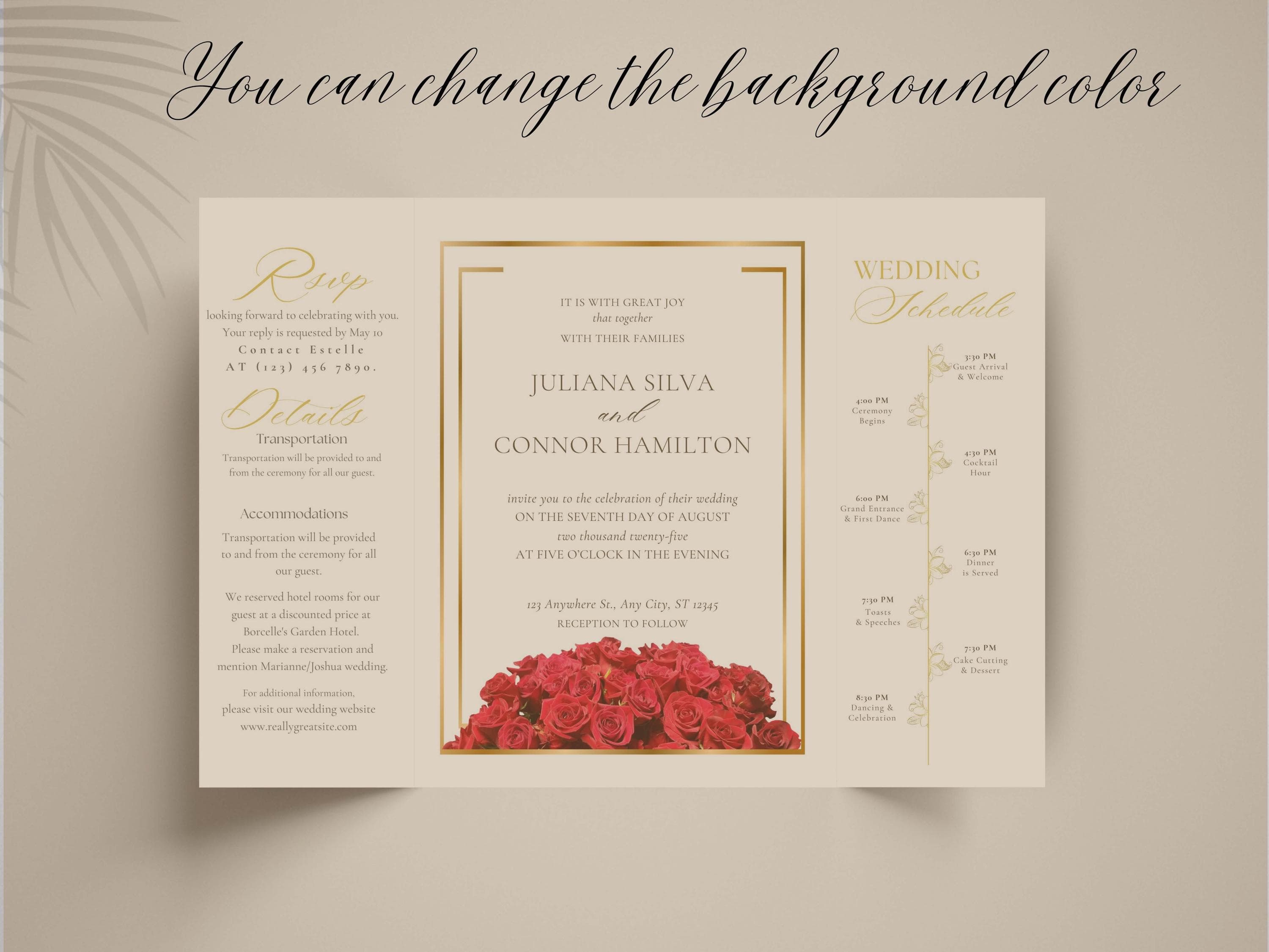 Red Rose Gatefold Wedding Invitation: Romantic Floral Card (Printable Template) - image 4