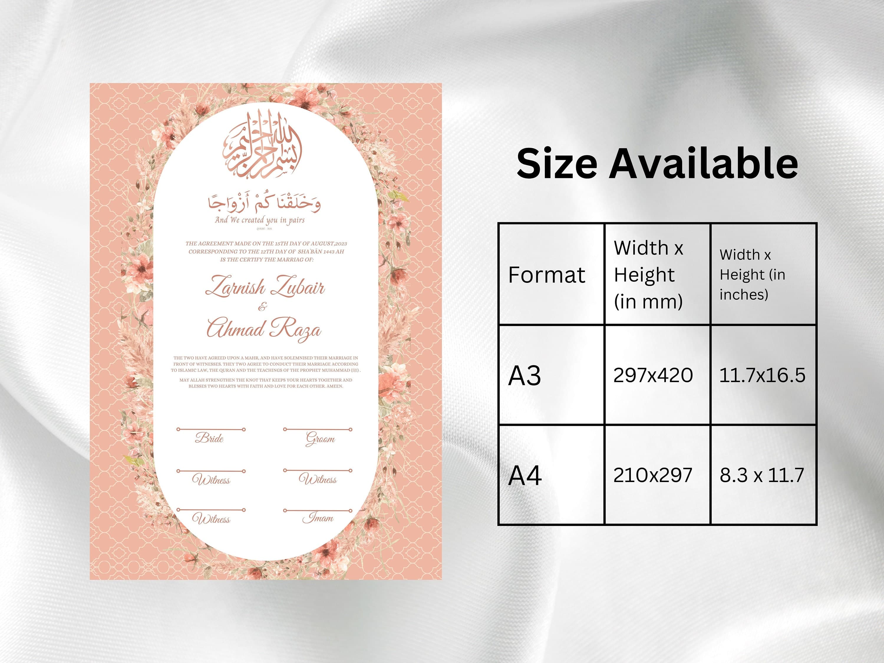 Nikkah Contract Template, Printable Nikkah Contract, Editable Nikkah nama, Muslim Wedding Certificate,Digital Download. NN35 - image 4