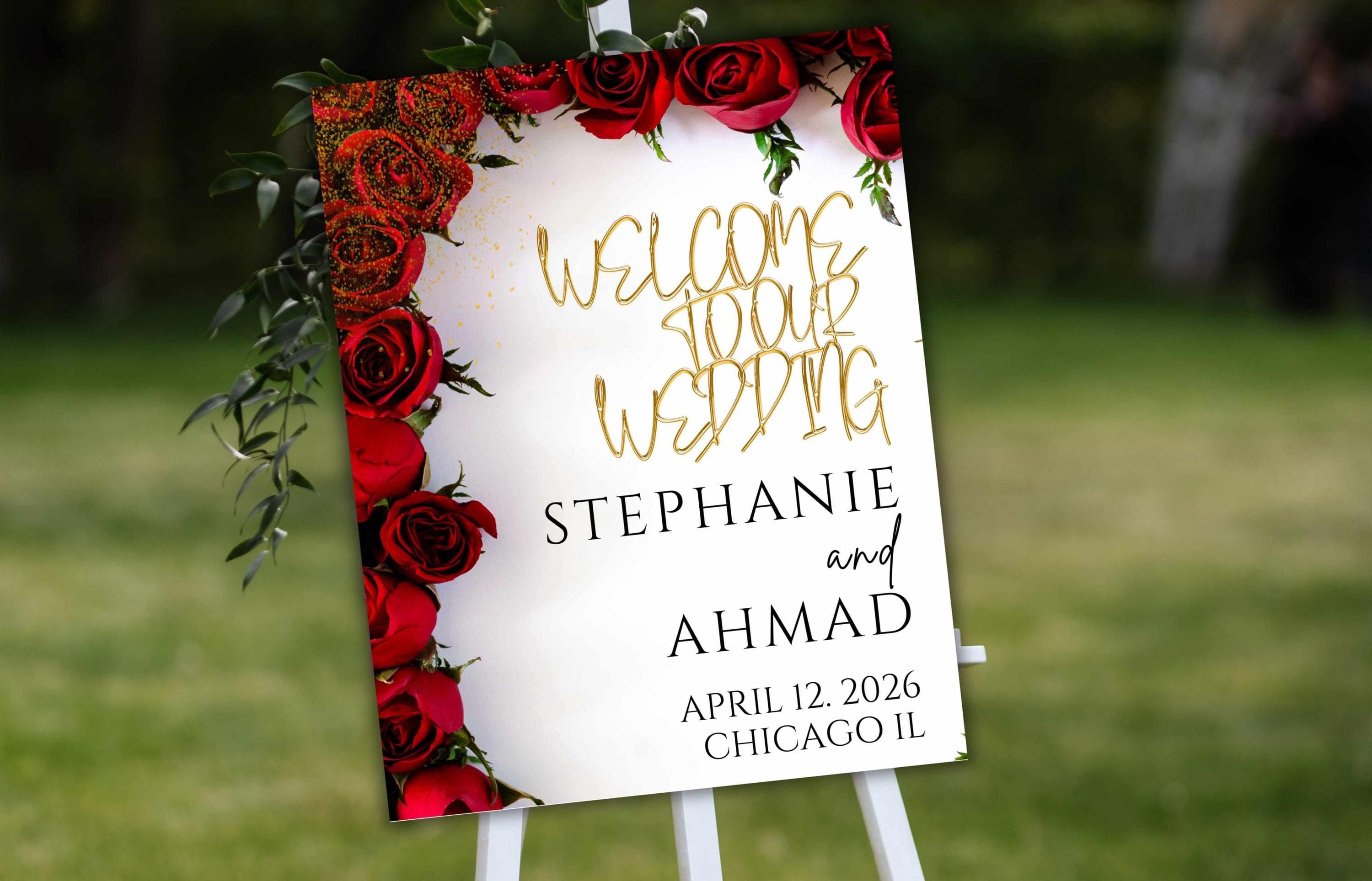 Wedding Welcome Sign Template, Red Rose Welcome To Our Wedding Sign, Red Wedding Signage, Red Wedding Decorations, Digital Download, WS56