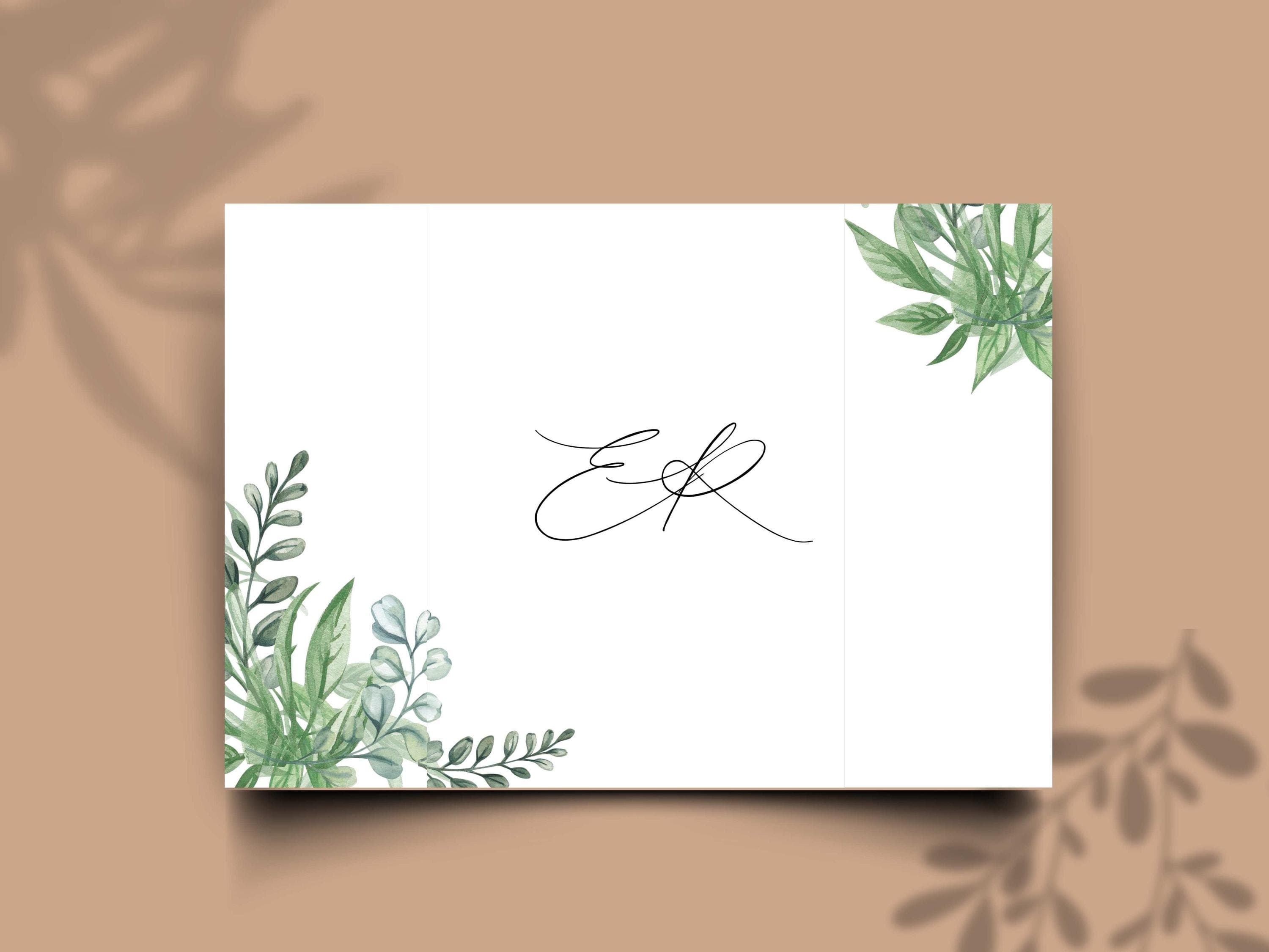 Greenery Trifold Wedding Invitation: Botanical Gold, Modern Minimalist (Digital Download) - image 3