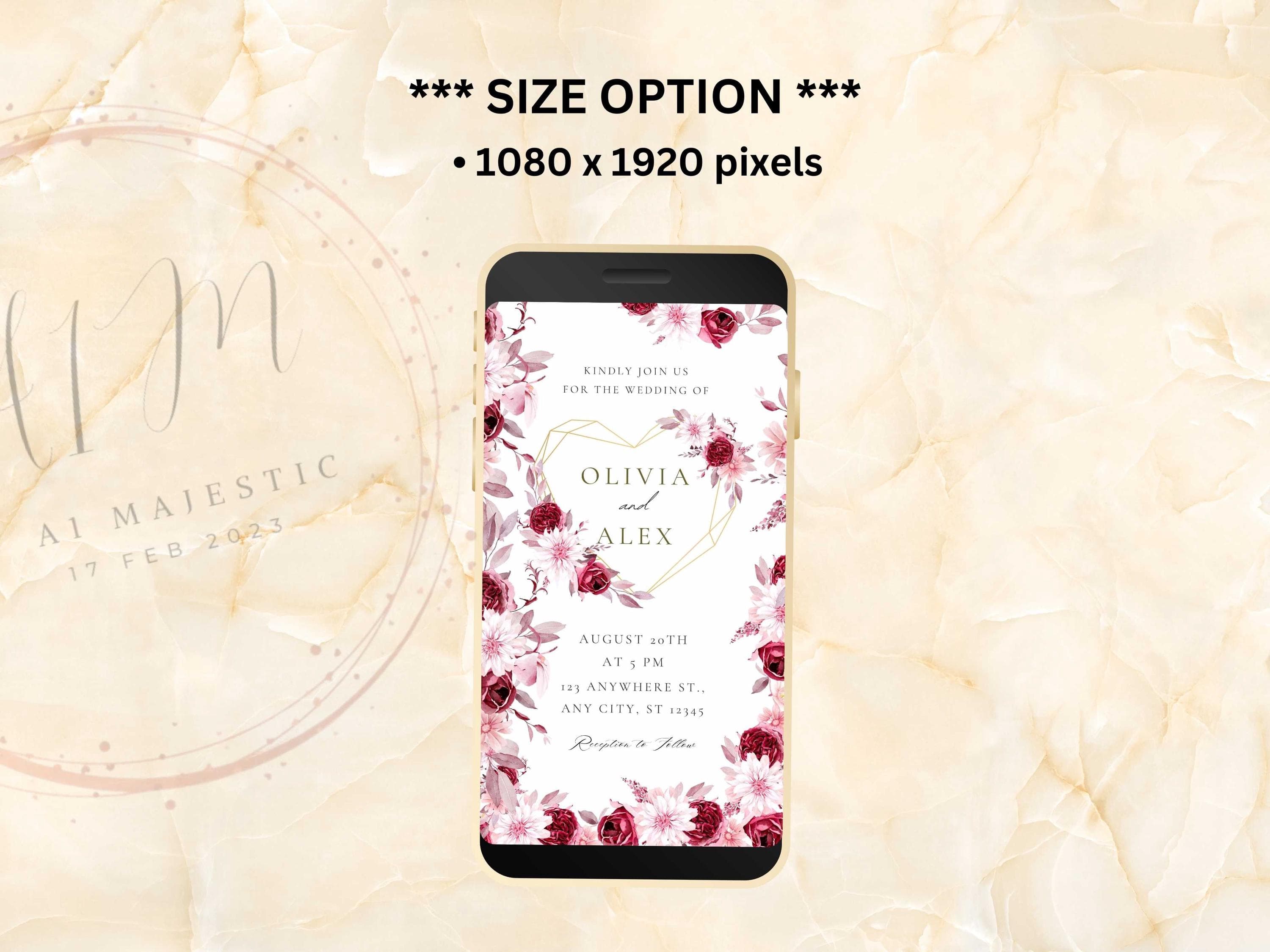 Pink Rose Wedding Evite Template, Electronic Wedding Invitation, Pink Rose video Wedding Invitation, Mobile Phone Invite. WEIB24 - image 3