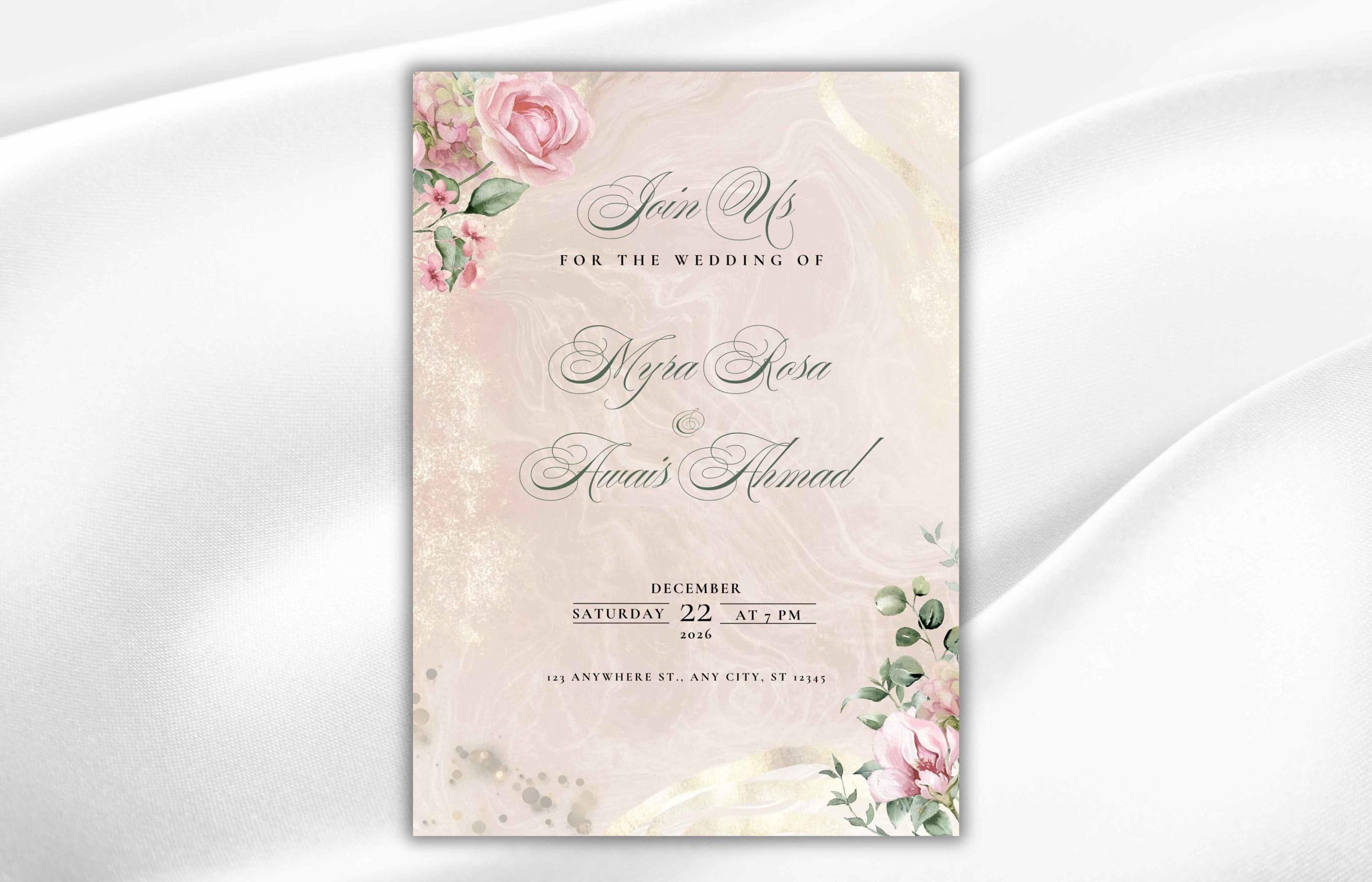 Wedding Invitation Template, Floral Template Invitation Editable Wedding, Blush Pink Wedding Template, Wedding Invitation, RSVP. WI91 - image 5