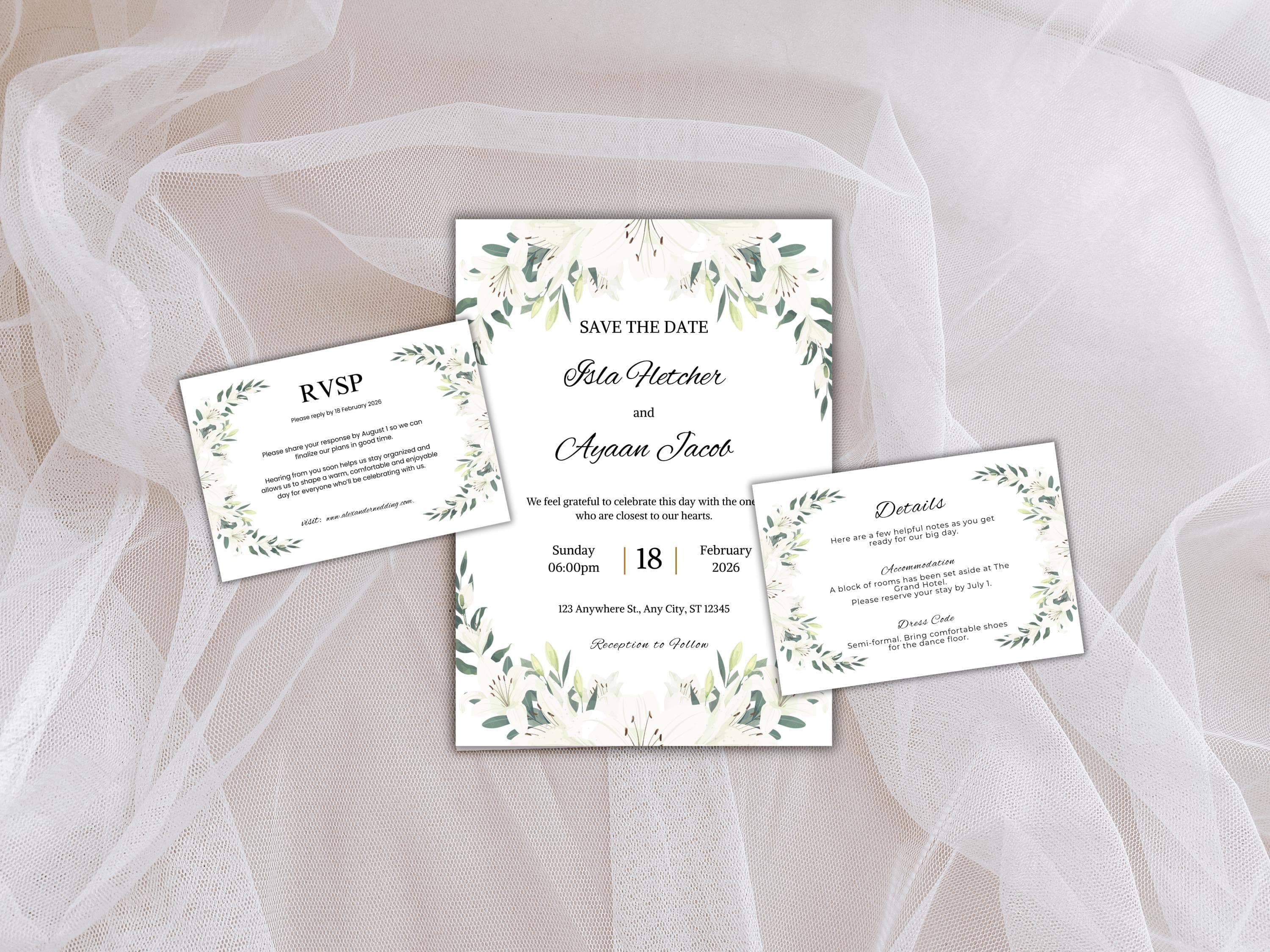 Wedding Invitation Bundle, RSVP, Thank You Card, Table Card, Menu Card, Reception Card, Details Card. WI248 - image 3